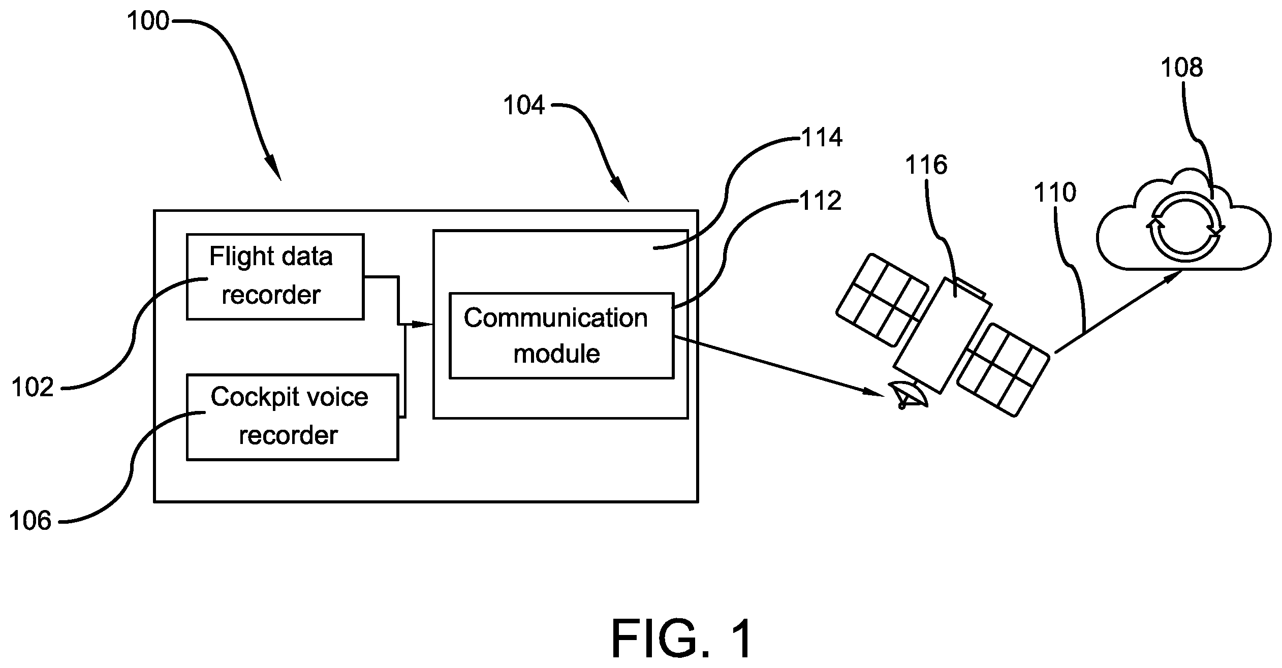 Patent US12612179 Figure 1 – Cloud-based server and aircraft black box information storage system
