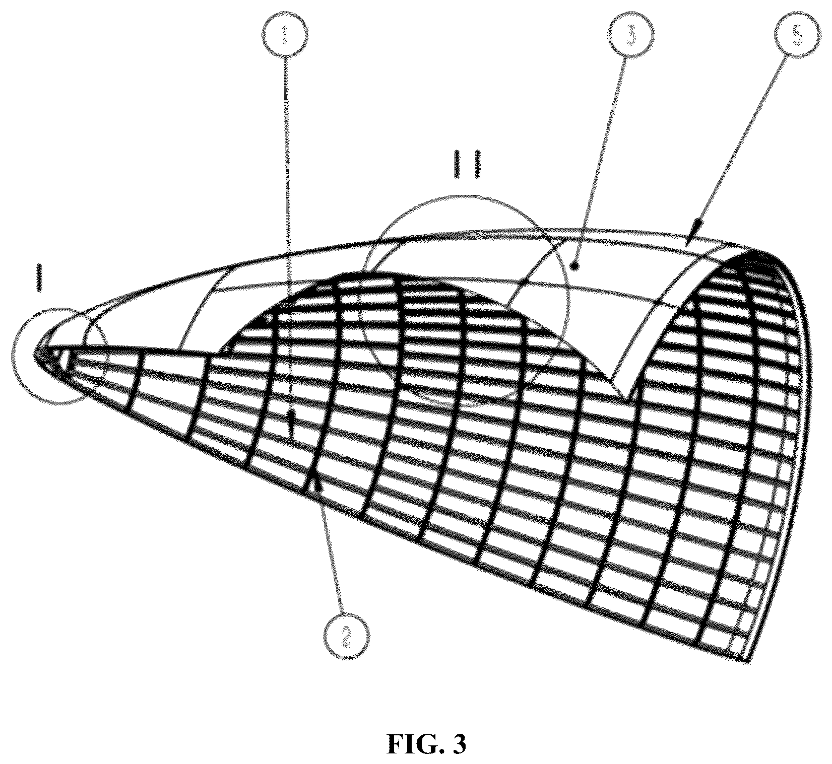 Patent US12612188 Figure 3 – Cone segment structure of fairing with two-half hood structures having metal bars made in a Von Karman curve shape