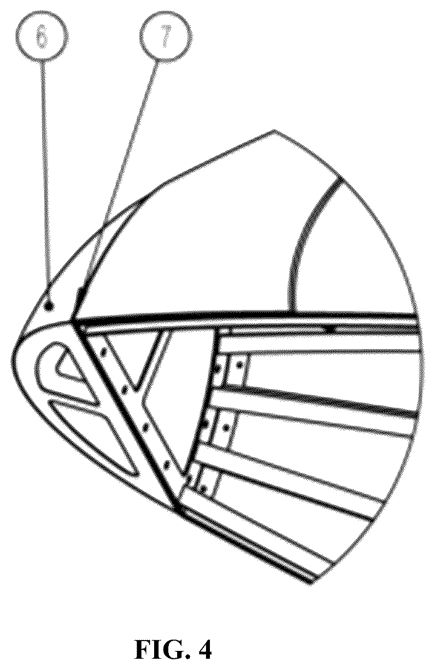 Patent US12612188 Figure 4 – Cone segment structure of fairing with two-half hood structures having metal bars made in a Von Karman curve shape
