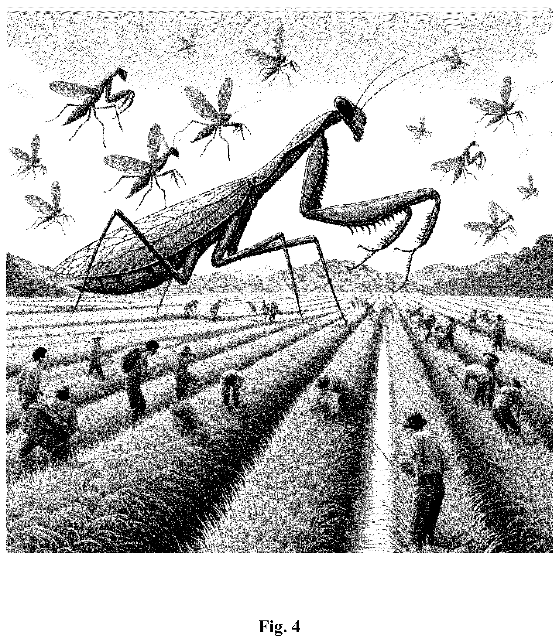 Patent US12612192 Figure 4 – Robotic bees and mantis and insect-like robots with embodied artificial intelligence