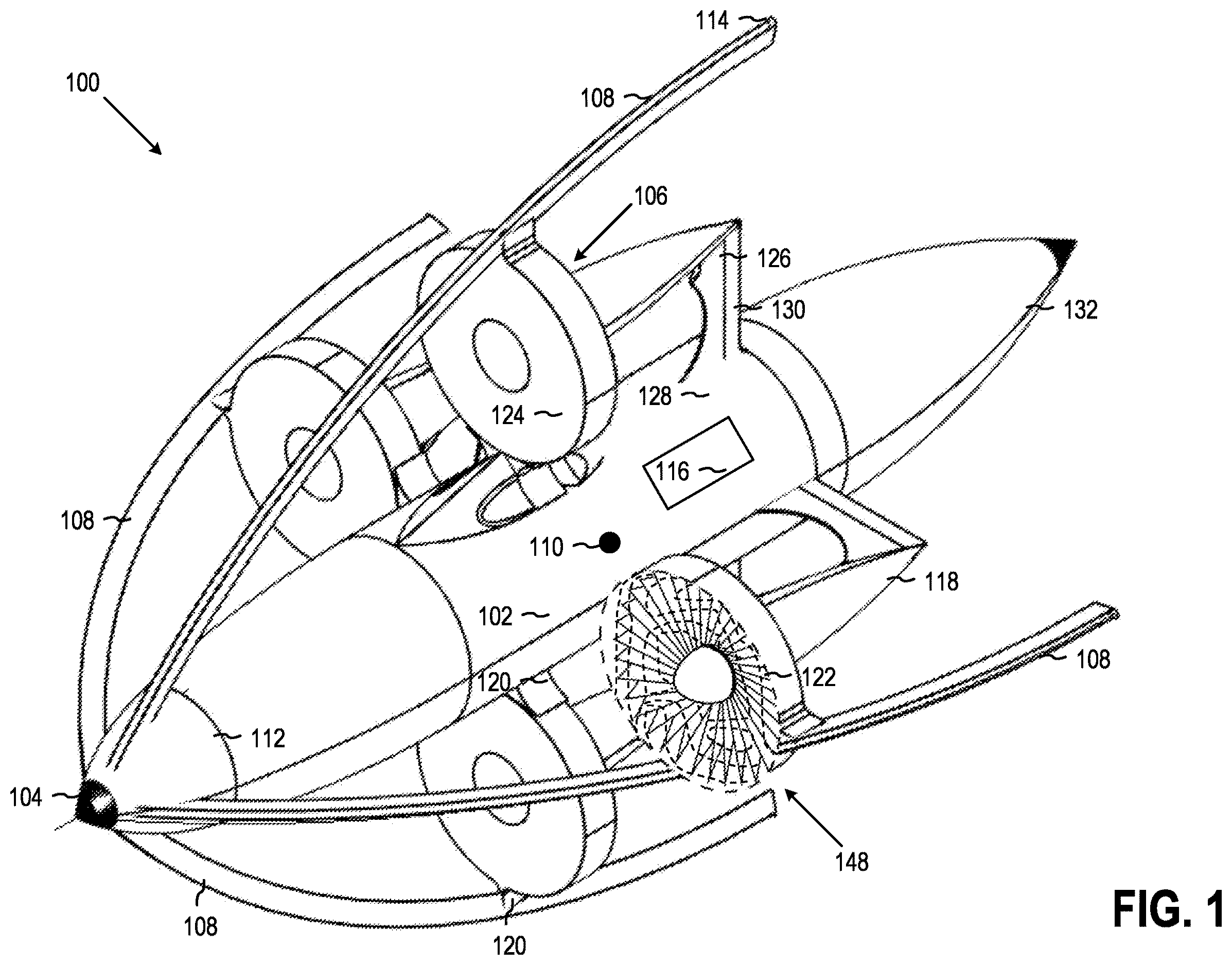 Patent US12612196 Figure 1 – Aerial vehicles with protective members for absorbing shock load during wire strike