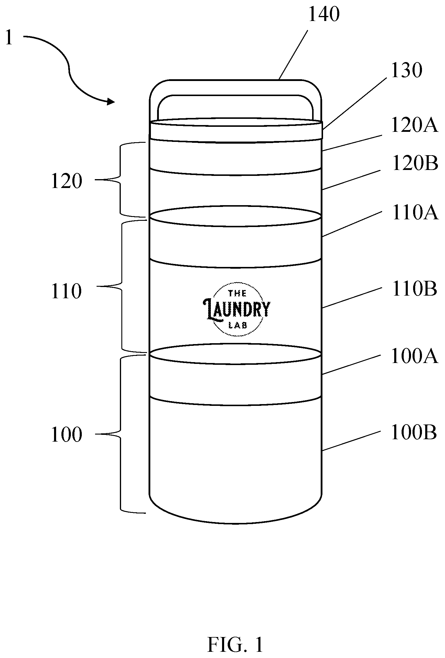 Patent US12612217 Figure 1 – Laundry lab bottle