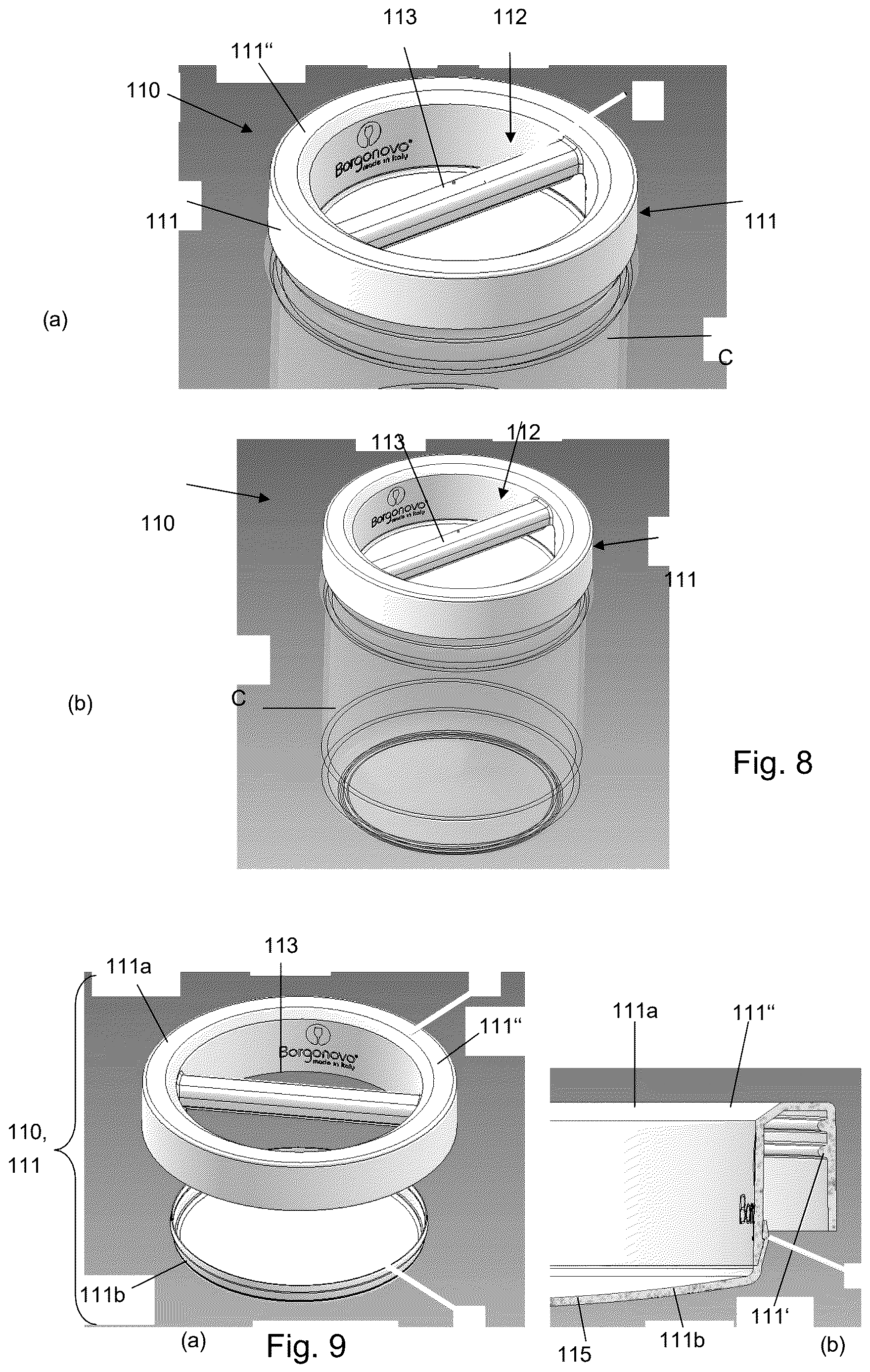 Patent US12612218 Figure 12 – Cover or cap screwable onto a container, in particular of glass, with a manual grip formed by a recess or a bar