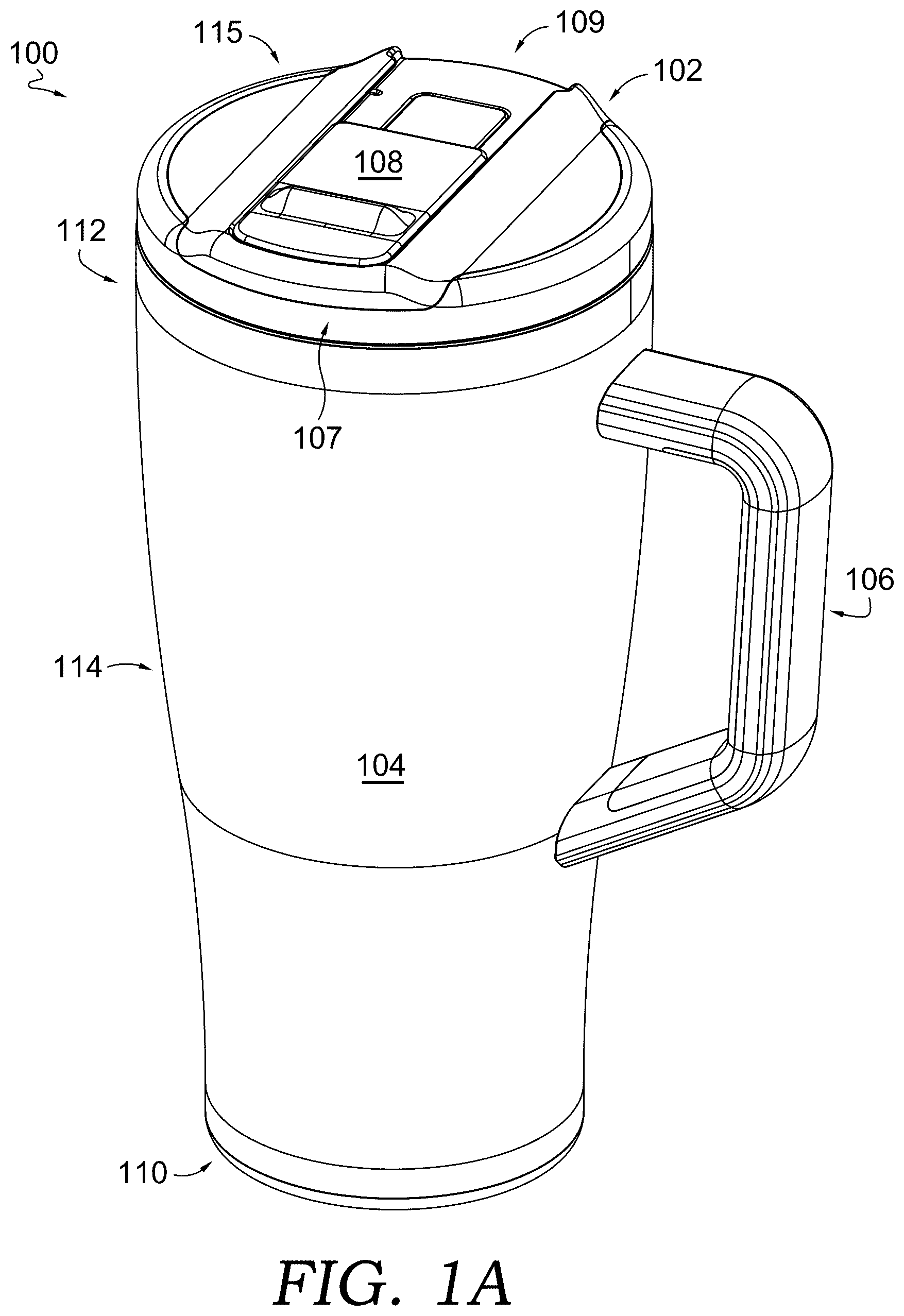 Patent US12612223 Figure 1 – Lid system for beverage container