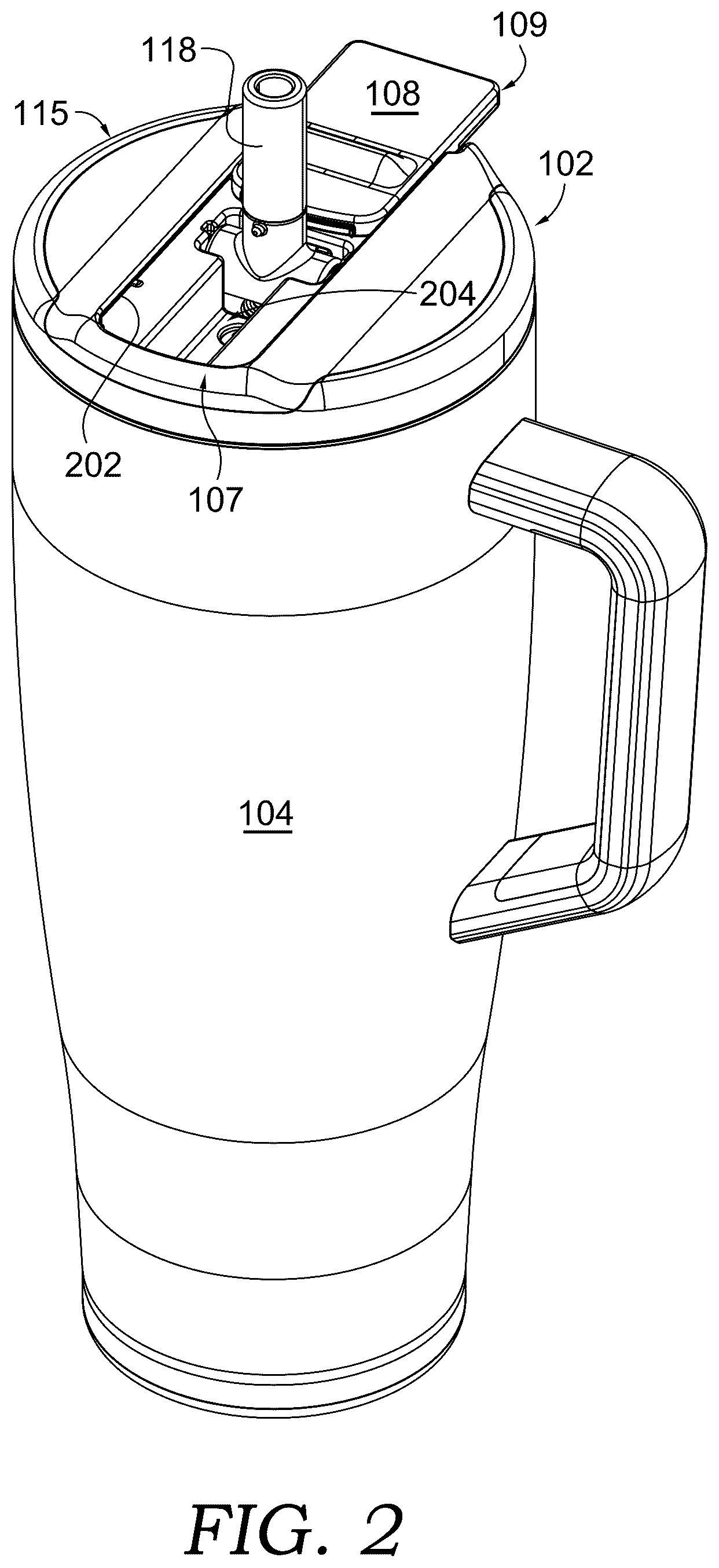 Patent US12612223 Figure 3 – Lid system for beverage container