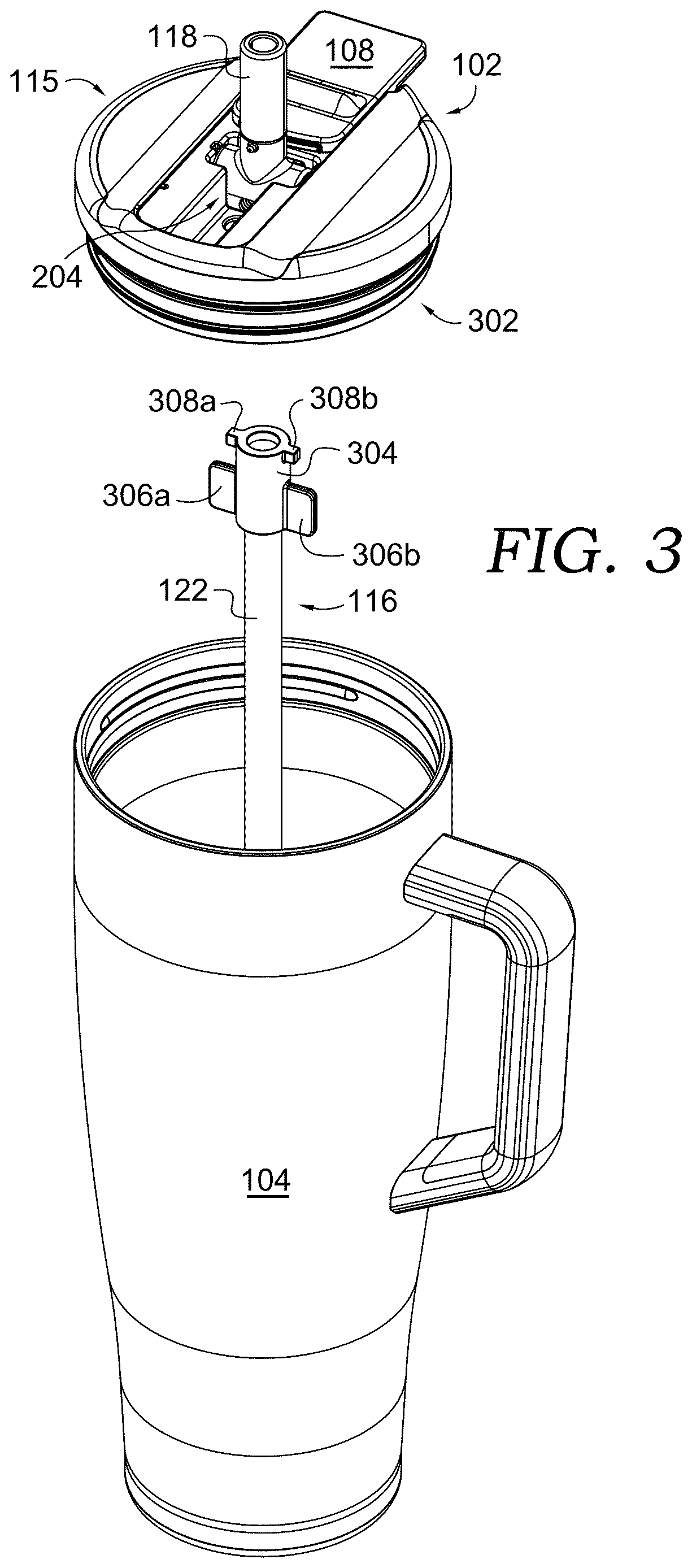 Patent US12612223 Figure 4 – Lid system for beverage container
