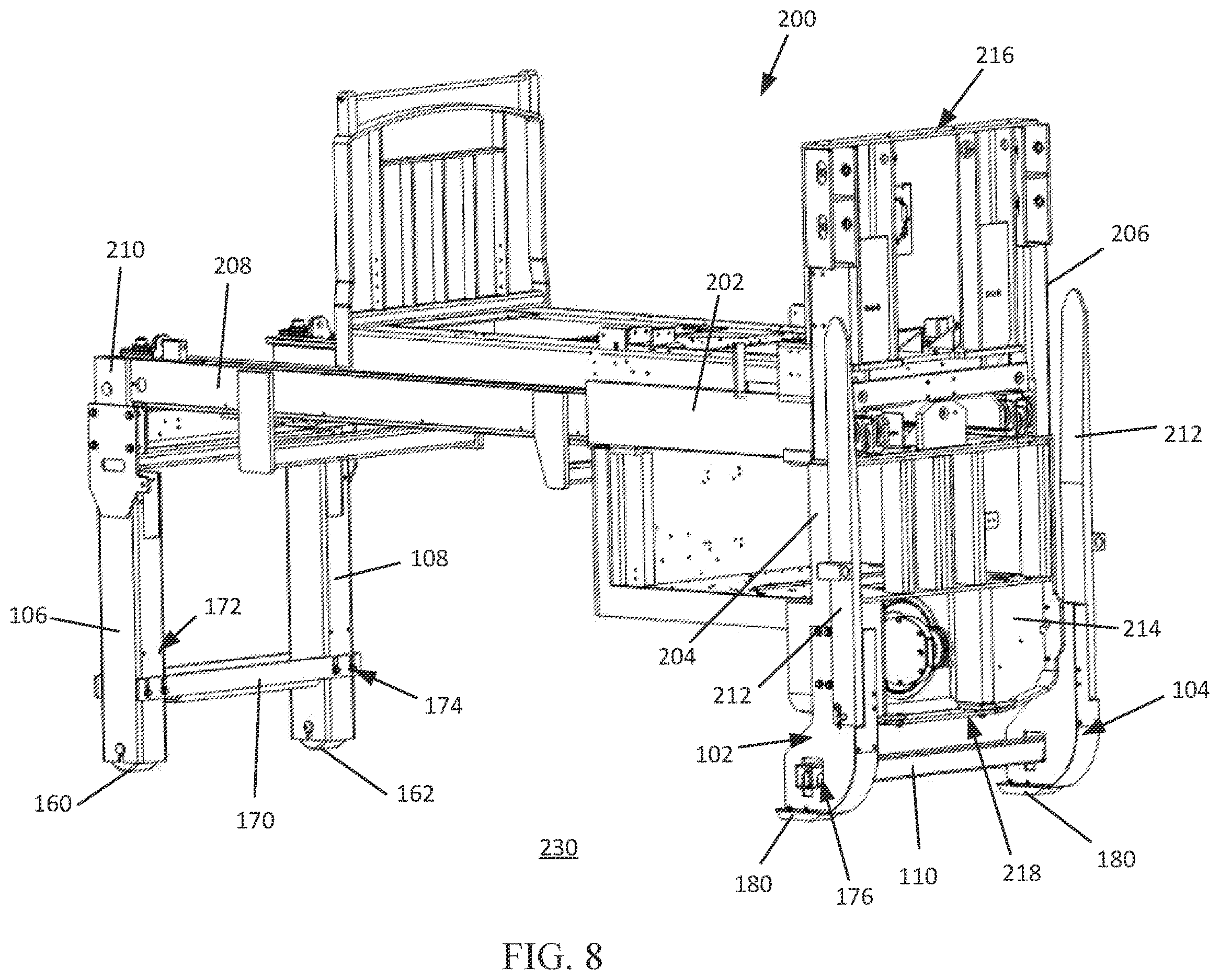 Patent US12612240 Figure 5 – Reusable cradle system and method for a material handling vehicle