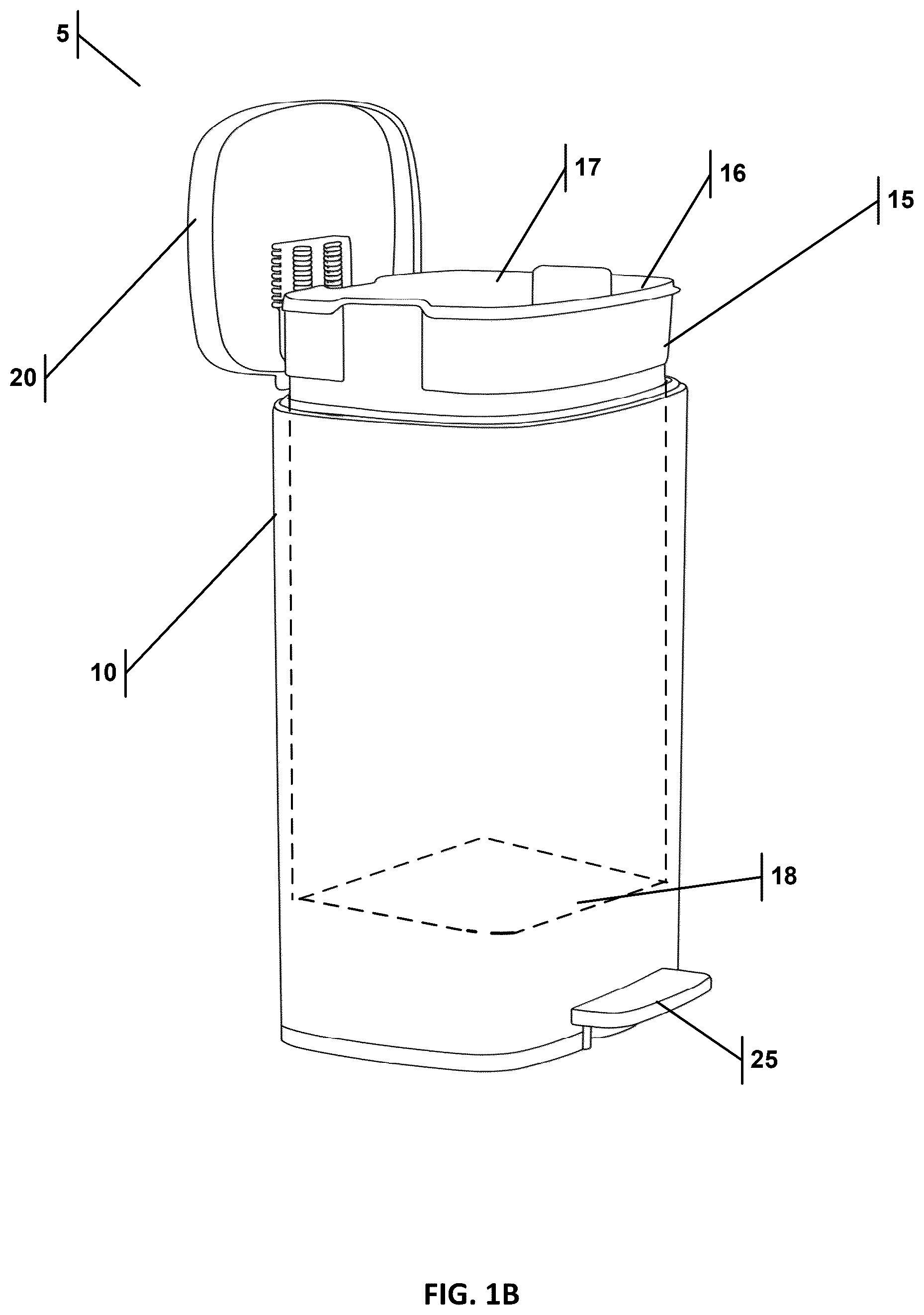 Patent US12612246 Figure 2 – Trash can with integrated air evacuation system