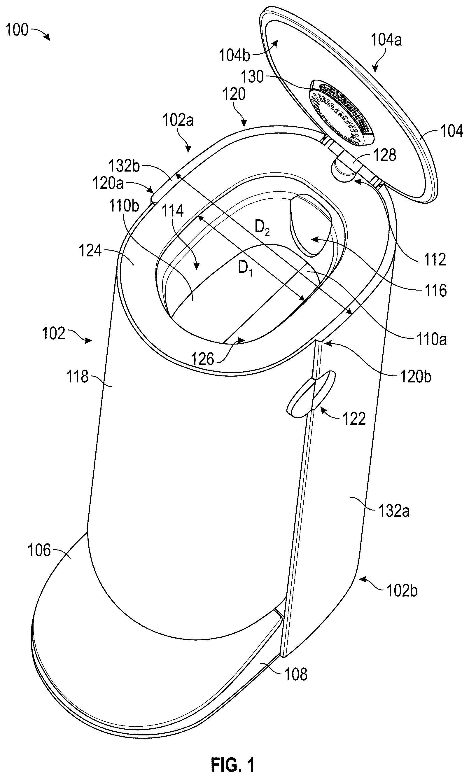 Patent US12612248 Figure 1 – Refuse container for blocking odor of disposed materials