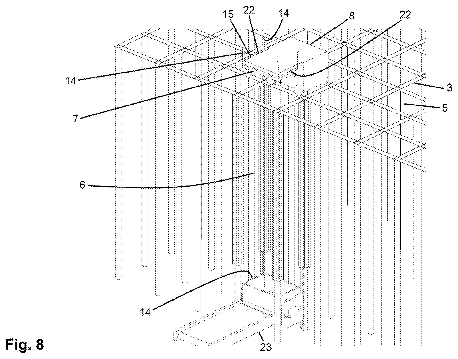 Patent US12612251 Figure 8 – Storage and retrieval system, and station for a storage and retrieval system