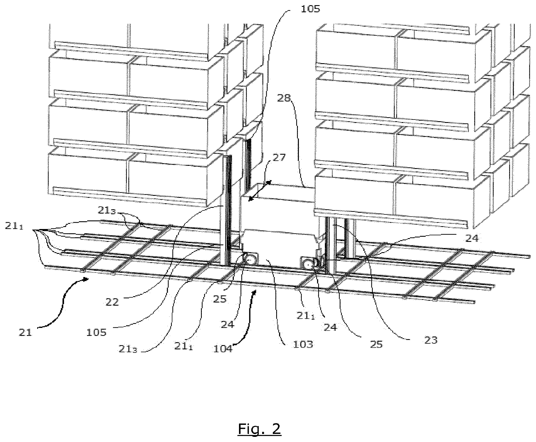 Patent US12612253 Figure 2 – Order picking or buffer storage system