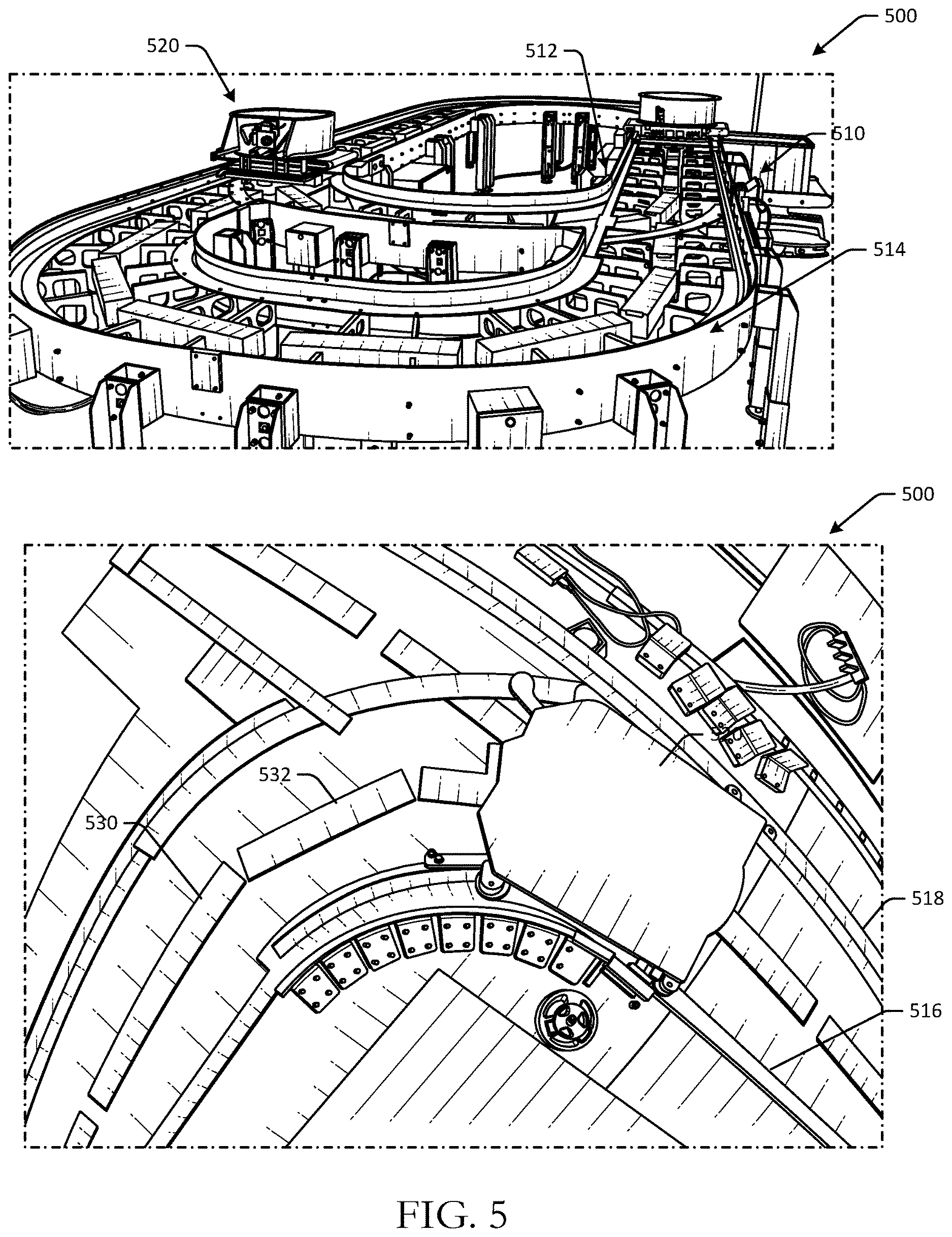 Patent US12612269 Figure 5 – Dynamic wheel assemblies for shuttles powered by linear synchronous motors