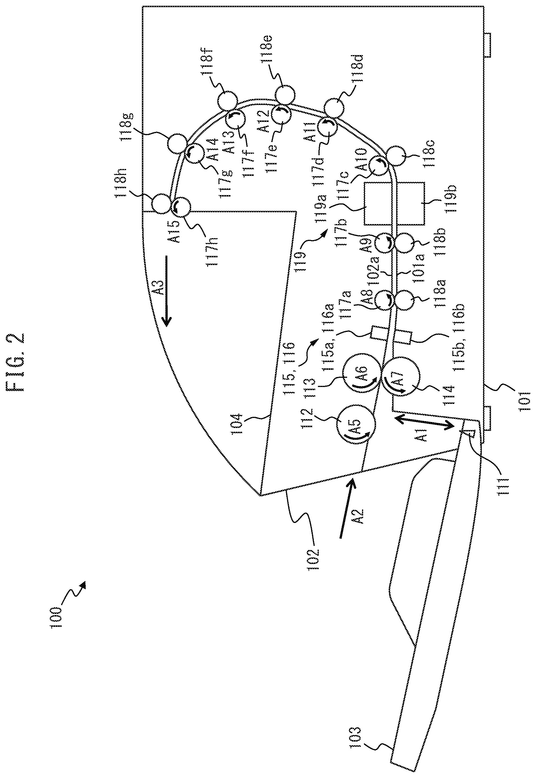 Patent US12612275 Figure 2 – Medium conveyance apparatus with a plurality of sound wave sensors driven by single drive signal and outputting sound wave signals at different timings