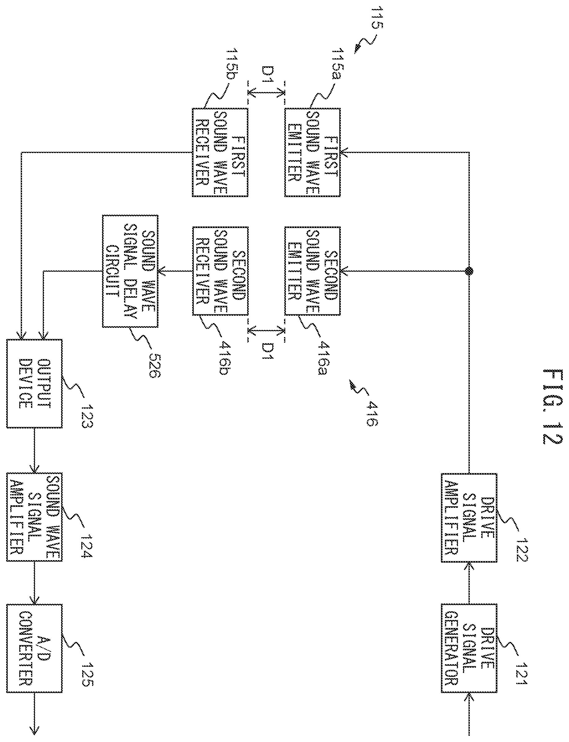 Patent US12612275 Figure 12 – Medium conveyance apparatus with a plurality of sound wave sensors driven by single drive signal and outputting sound wave signals at different timings