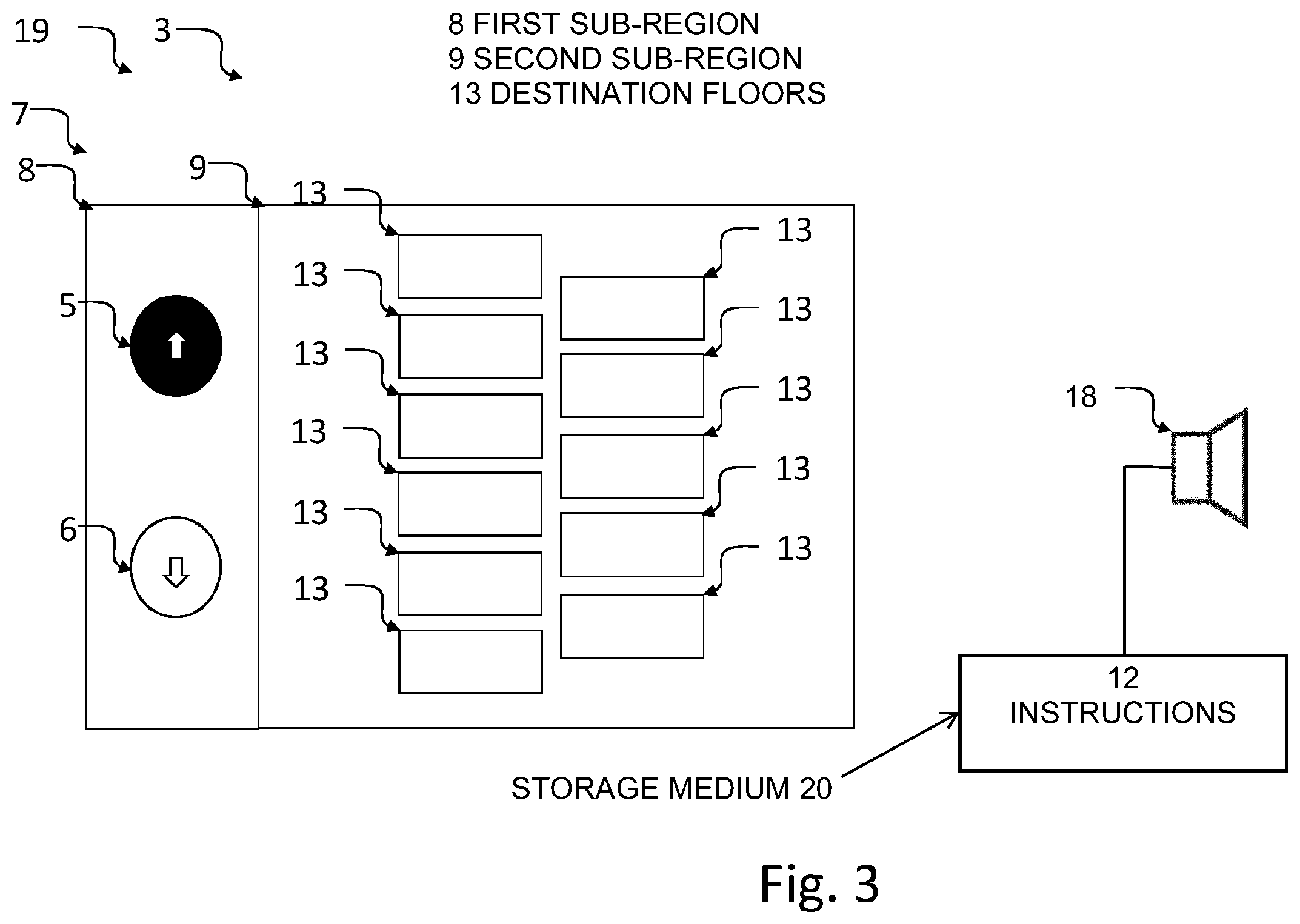 Patent US12612284 Figure 3 – Call input device with display and call input detection method for calling an elevator car