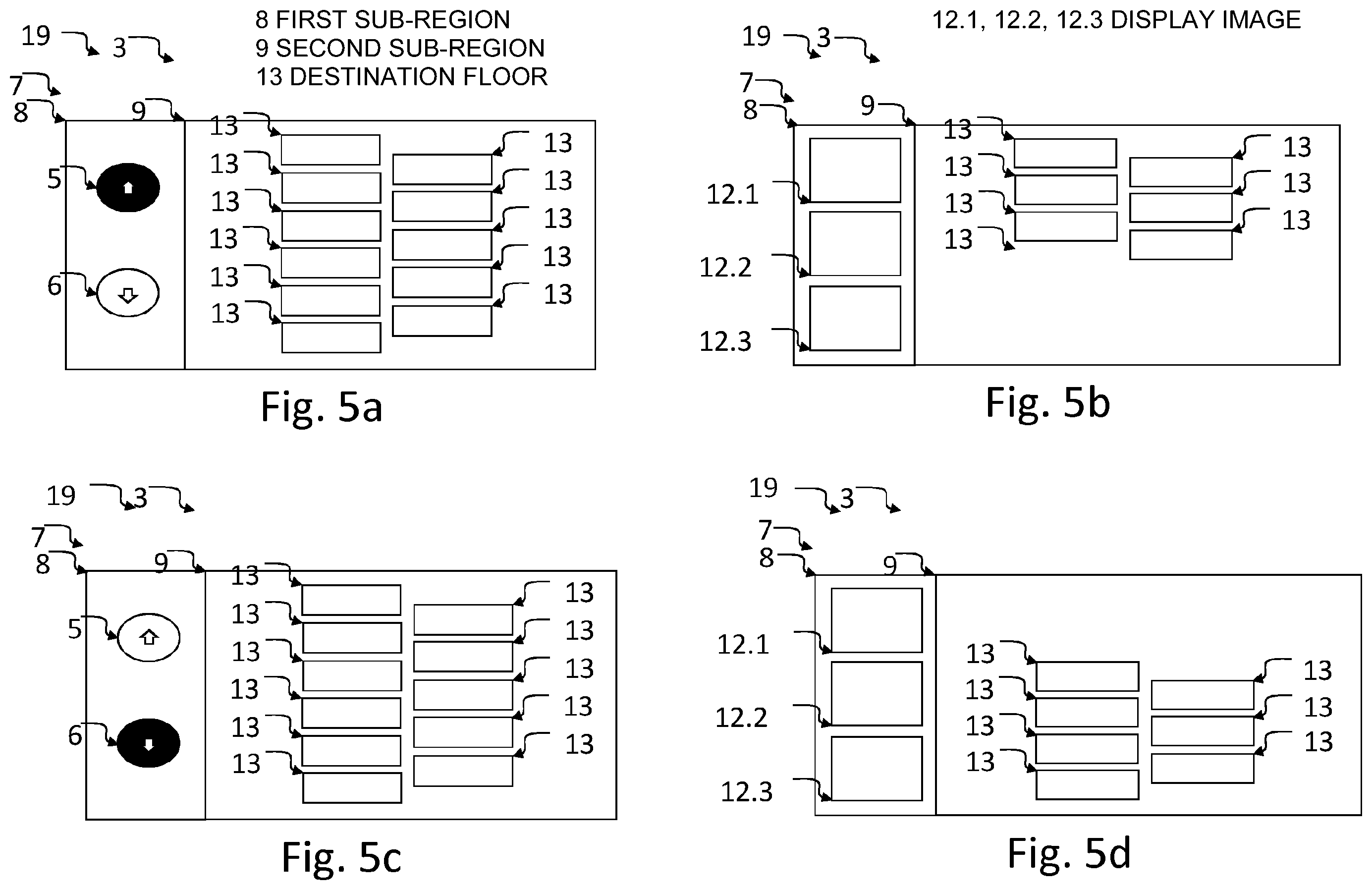 Patent US12612284 Figure 5 – Call input device with display and call input detection method for calling an elevator car