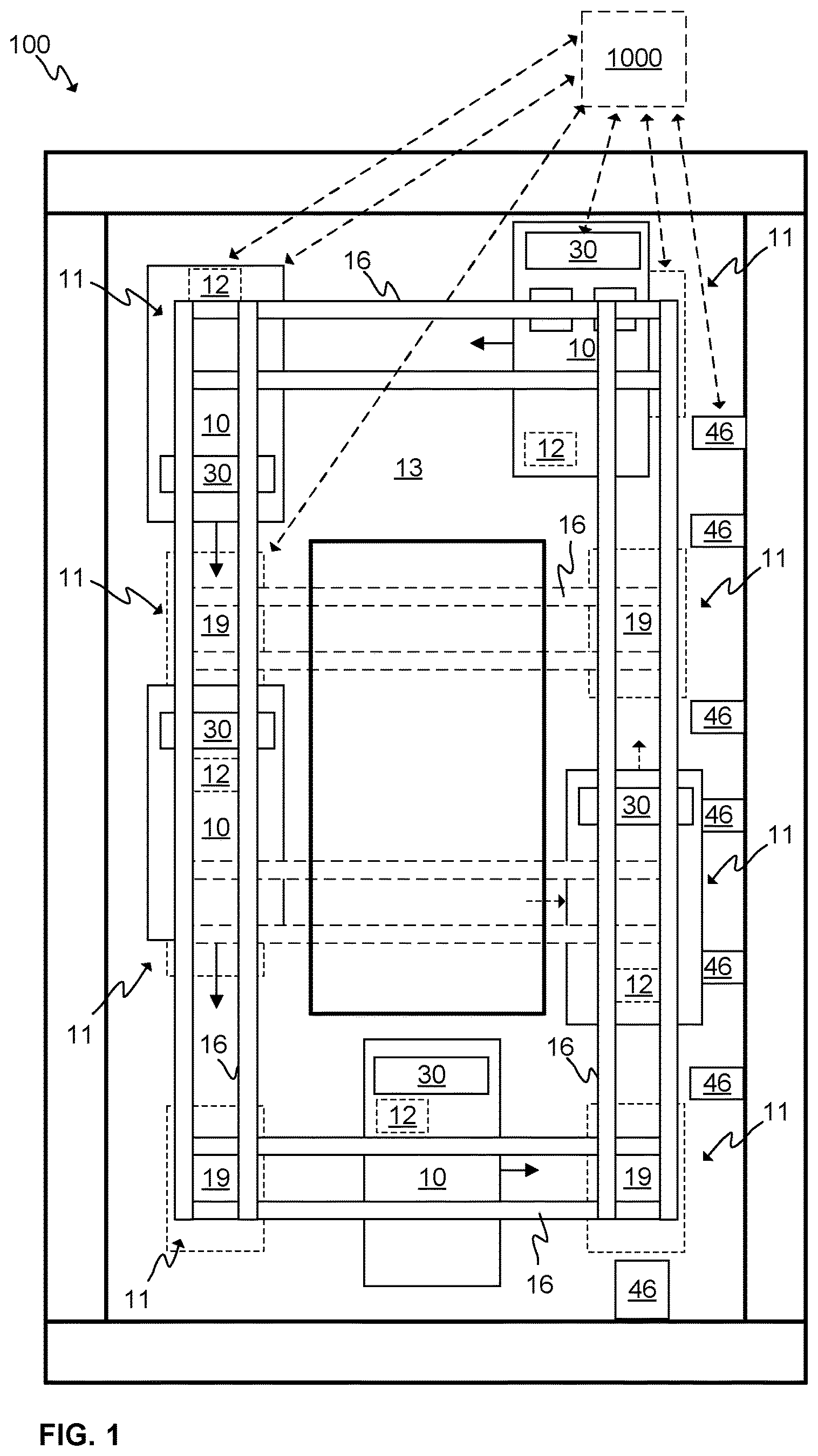 Patent US12612285 — Elevator safety system, elevator system, and method for elevator car collision protection — Figure 1