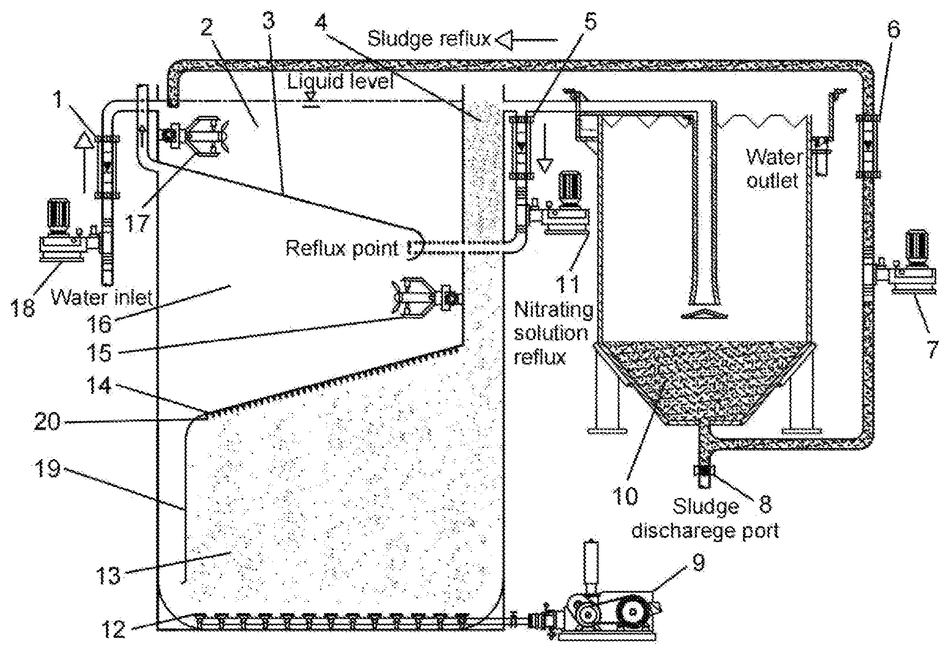 Patent US12612322 — Inclined plate baffled A2O reactor with high oxygen transfer efficiency — Figure 1