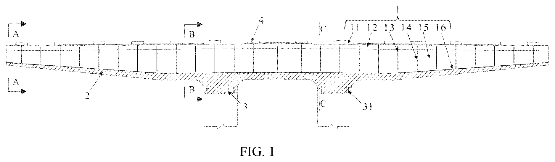 Patent US12612748 Figure 1 – Composite capping beam with steel beam and ultra-high-performance concrete plate and construction method therefor
