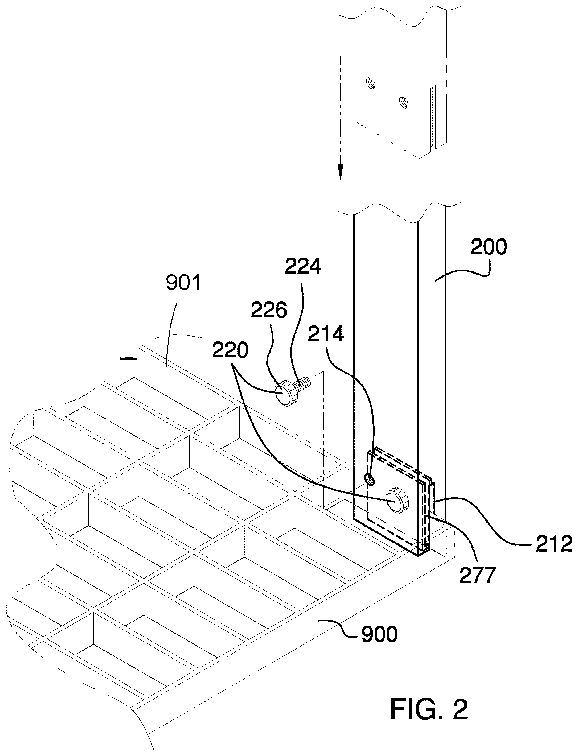 Patent US12612749 Figure 2 – Safety barricade system for use with metal grate flooring