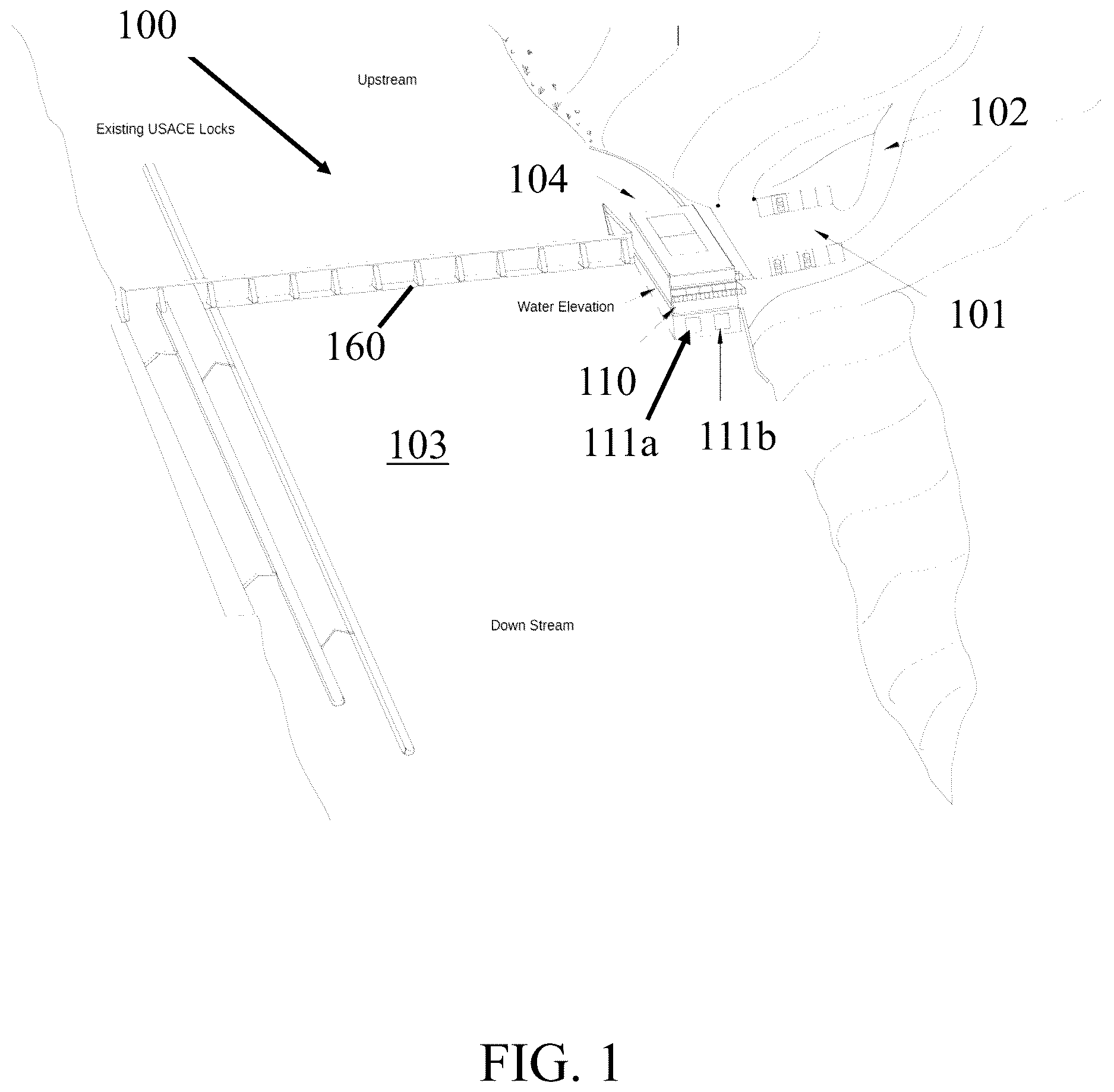 Patent US12612751 Figure 1 – Modular precast hydro dam with powerhouse