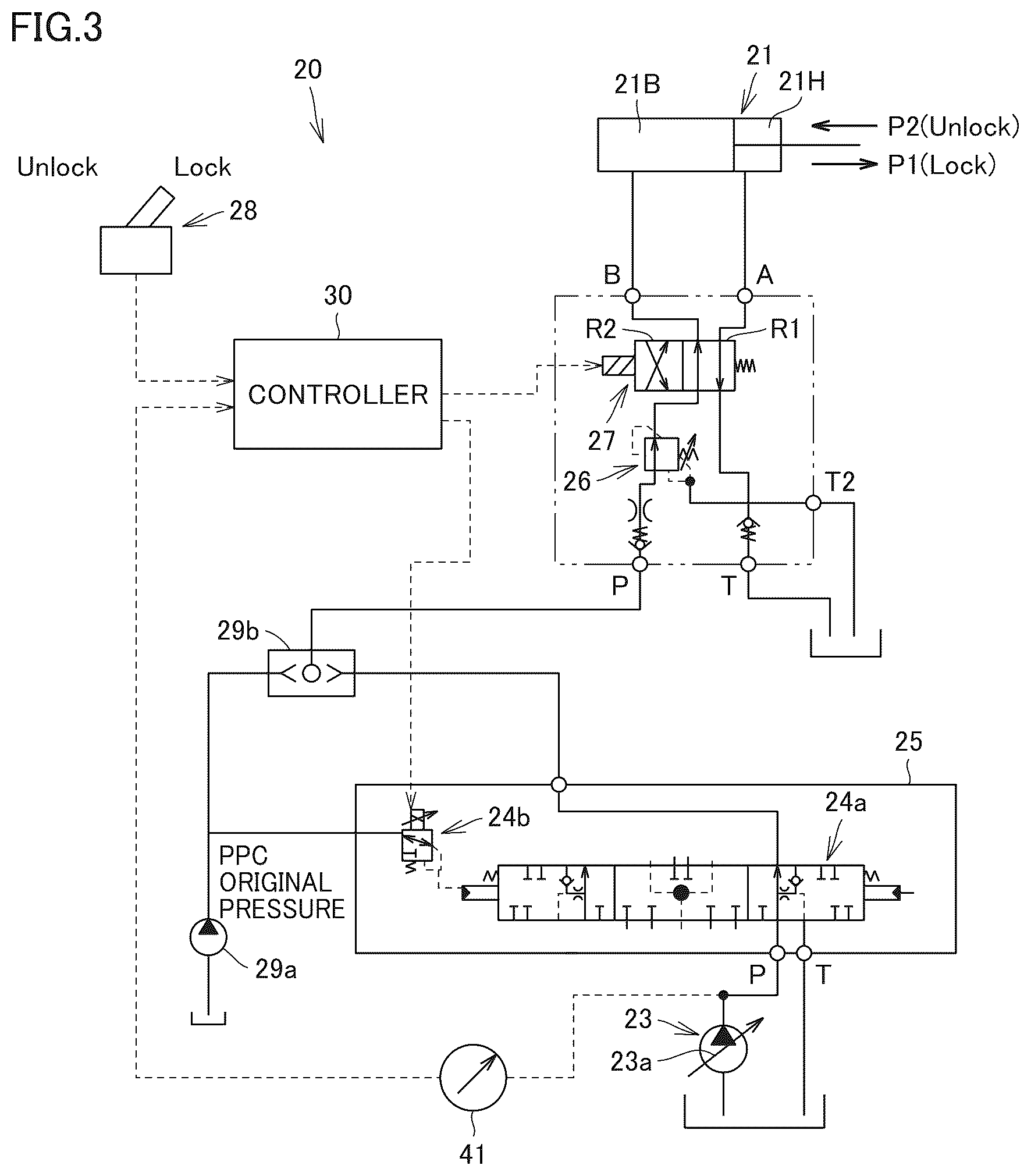 Patent US12612757 Figure 3 – Hydraulic system for work machine, work machine, and method for controlling hydraulic system