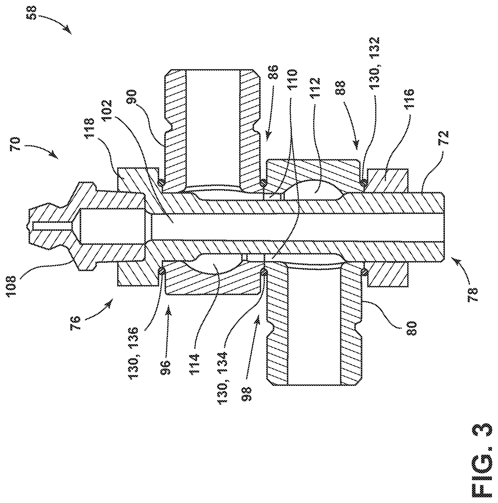 Patent US12612765 Figure 3 – Hydraulic fitting assembly for a construction vehicle