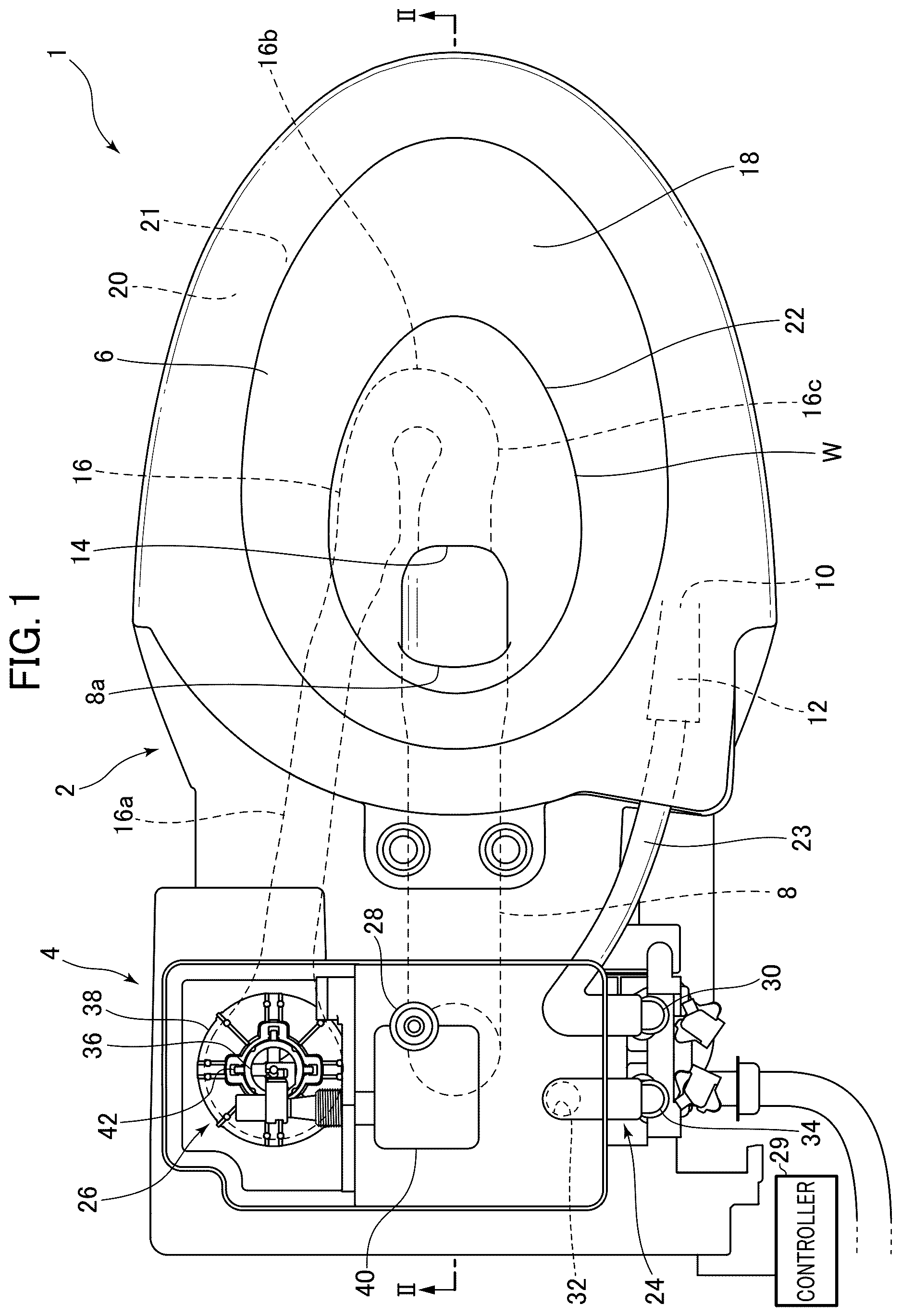 Patent US12612773 Figure 1 – Flush toilet