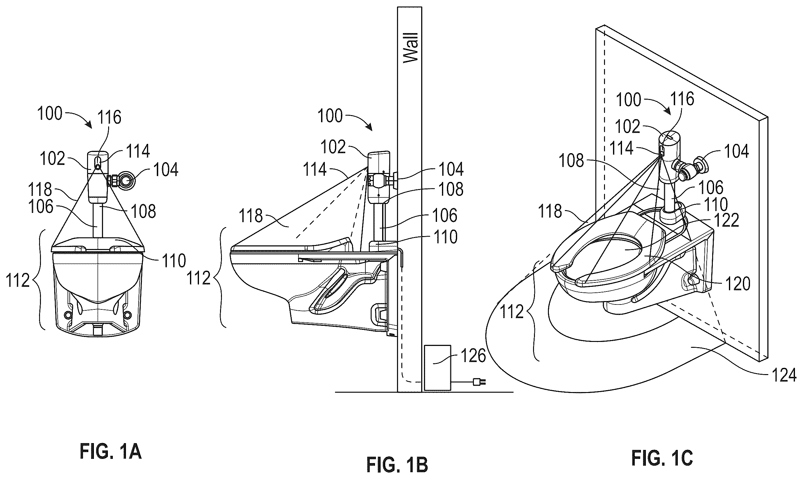 Patent US12612774 Figure 1 – UV light sanitizing solutions for sanitary wares