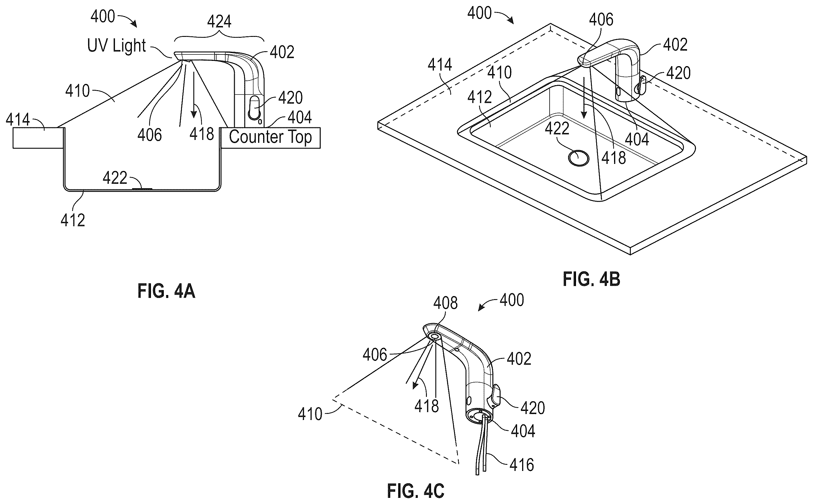 Patent US12612774 Figure 4 – UV light sanitizing solutions for sanitary wares