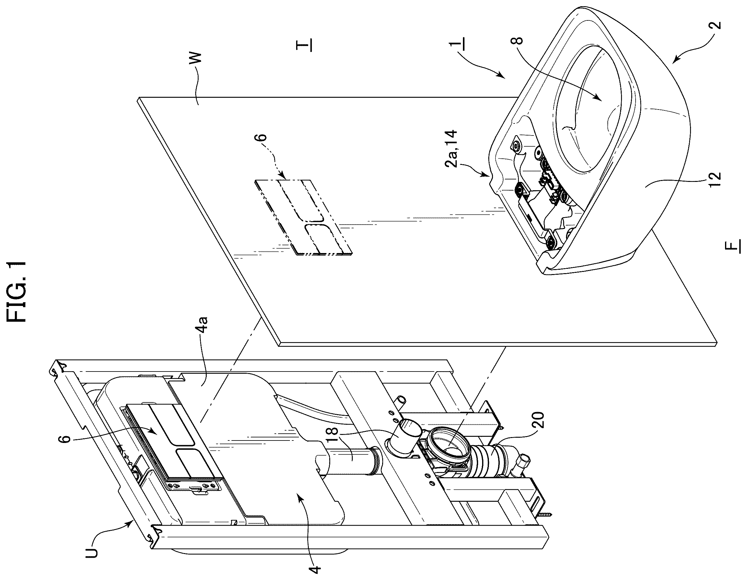 Patent US12612775 Figure 1 – Wall-mounted flush toilet