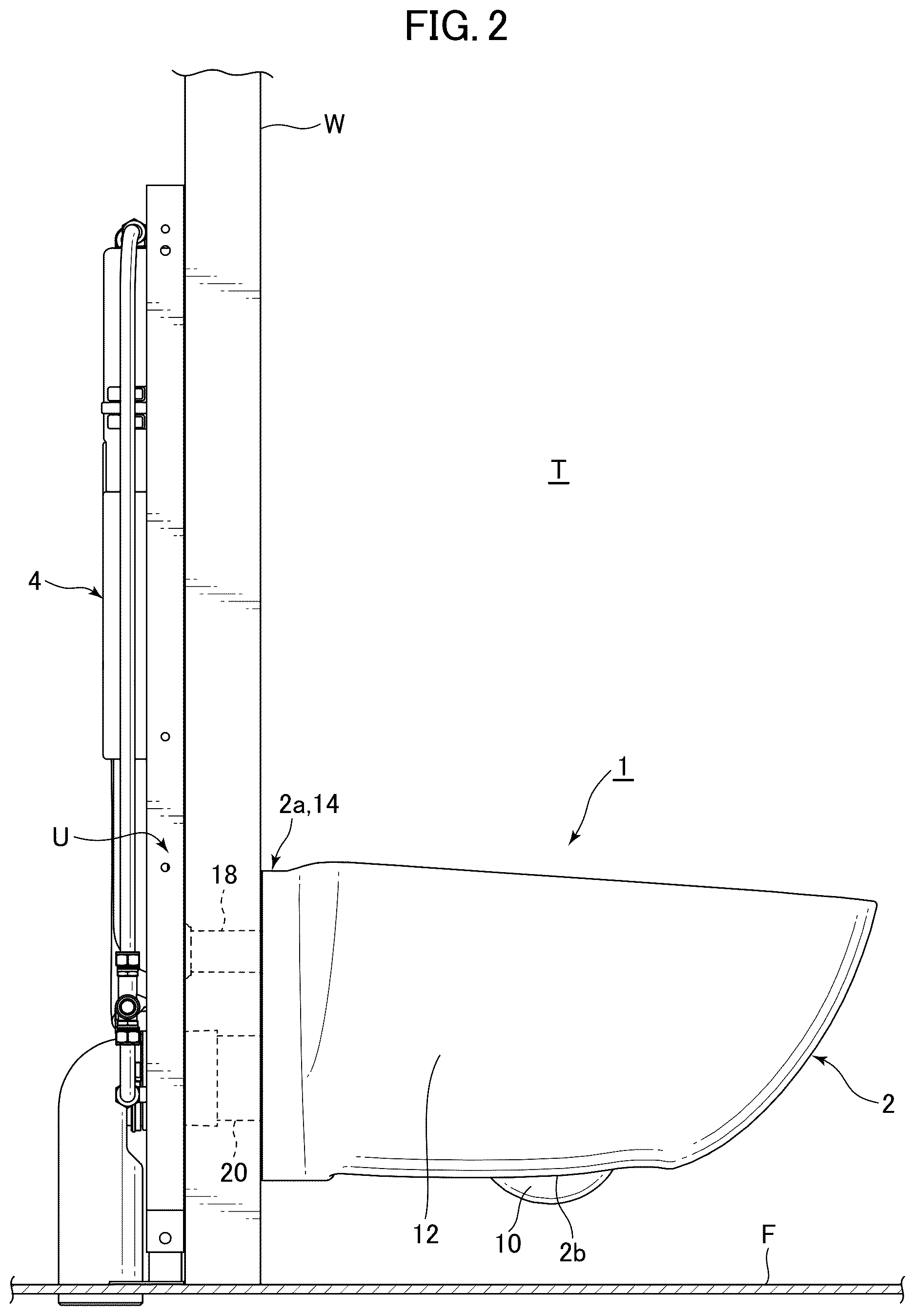 Patent US12612775 Figure 2 – Wall-mounted flush toilet