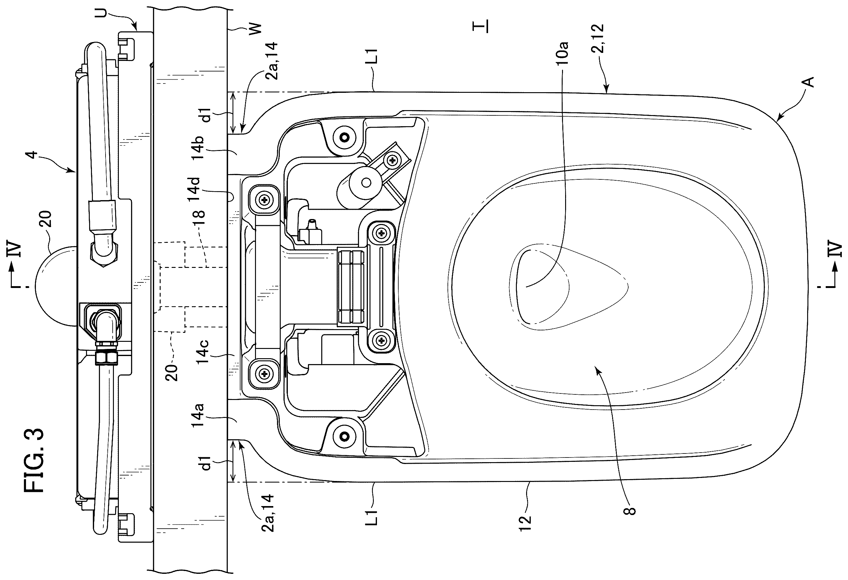 Patent US12612775 Figure 3 – Wall-mounted flush toilet