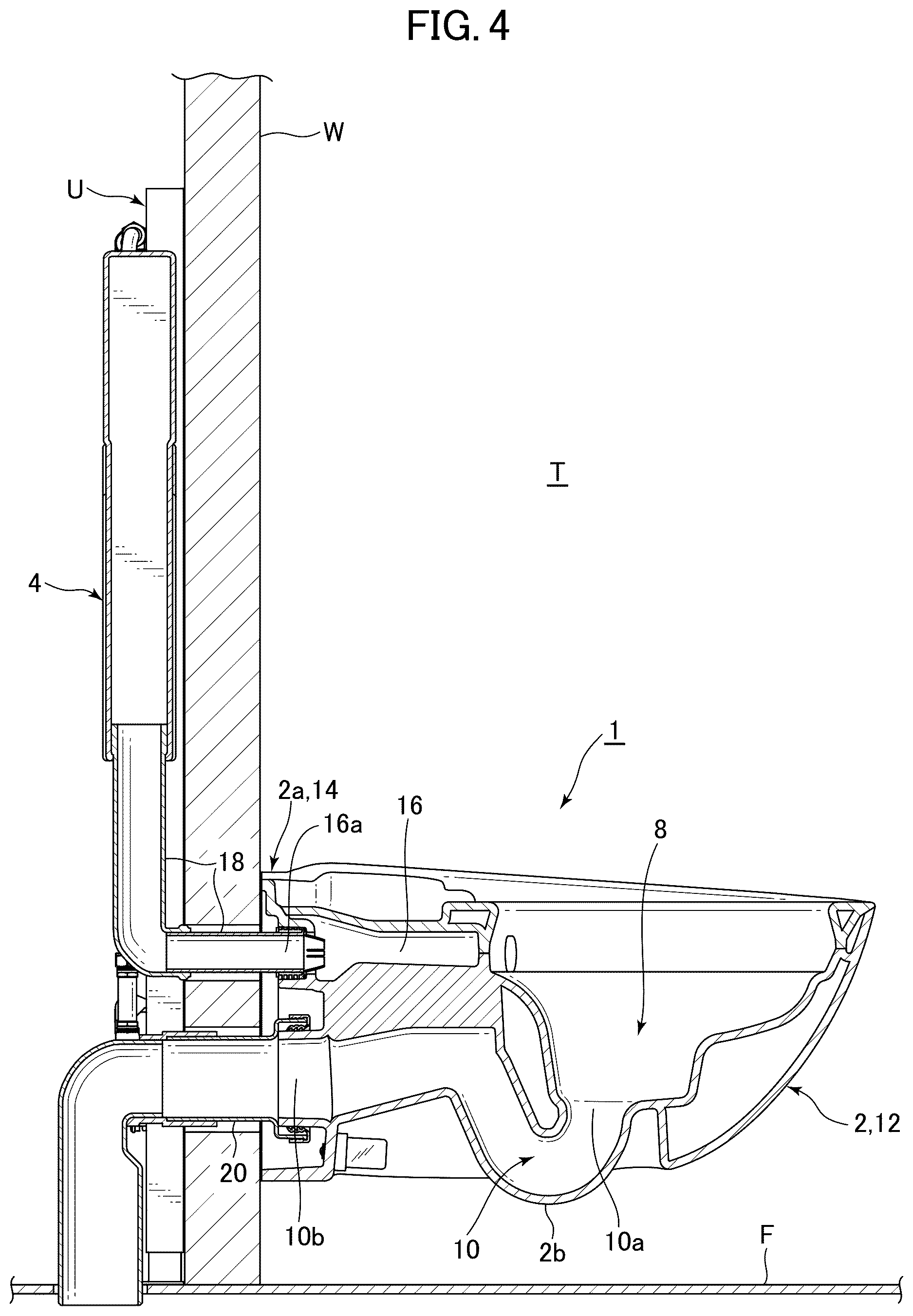 Patent US12612775 Figure 4 – Wall-mounted flush toilet