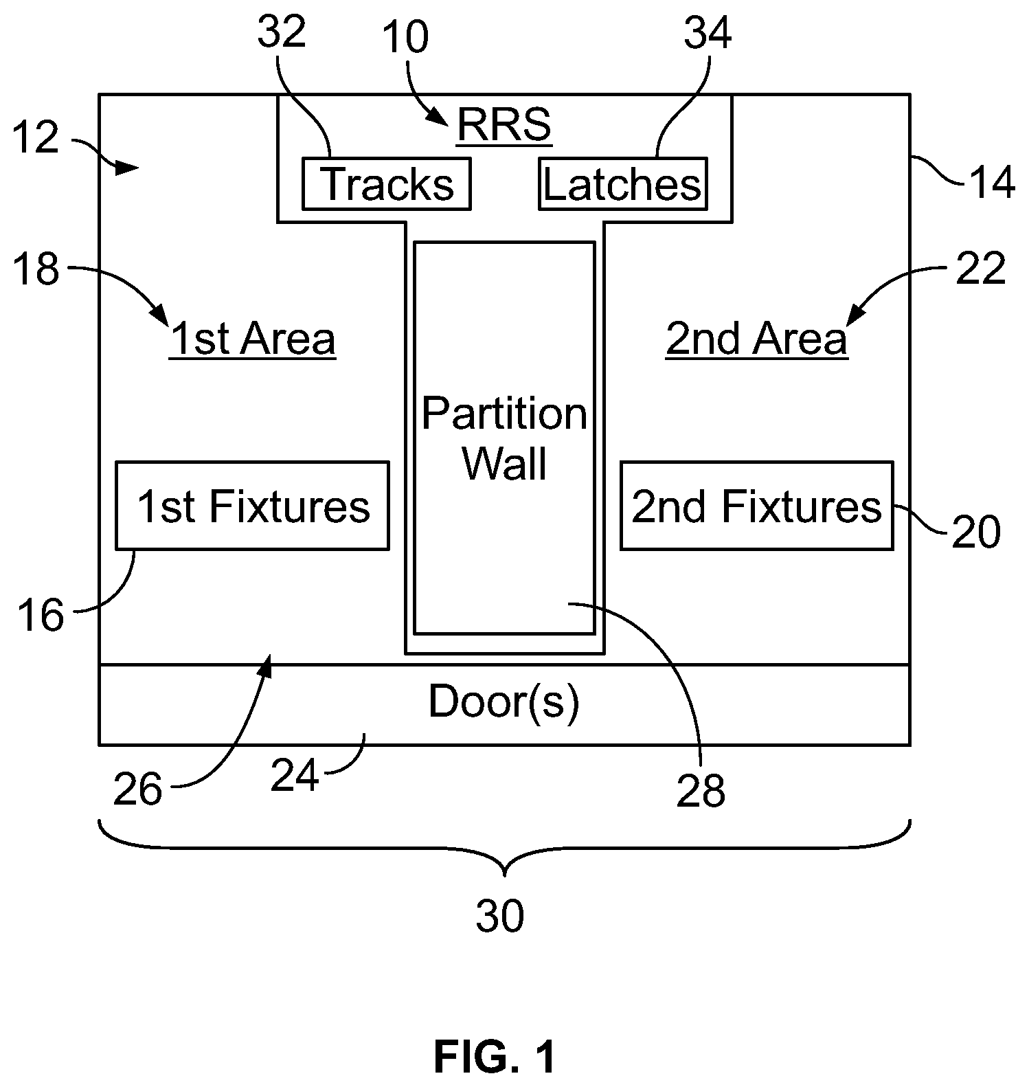 Patent US12612783 Figure 1 – Lavatory with movable partition wall