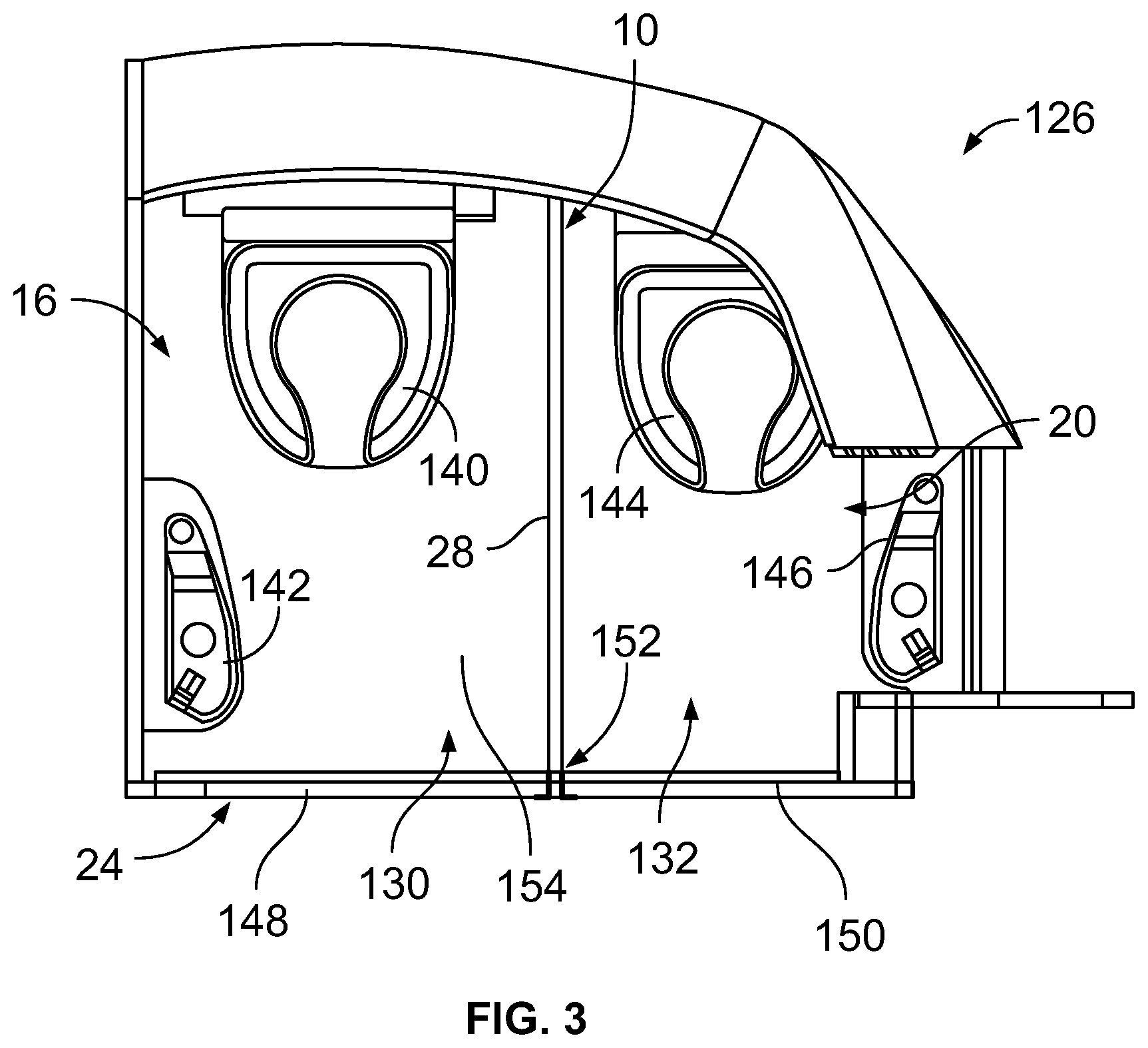 Patent US12612783 Figure 3 – Lavatory with movable partition wall