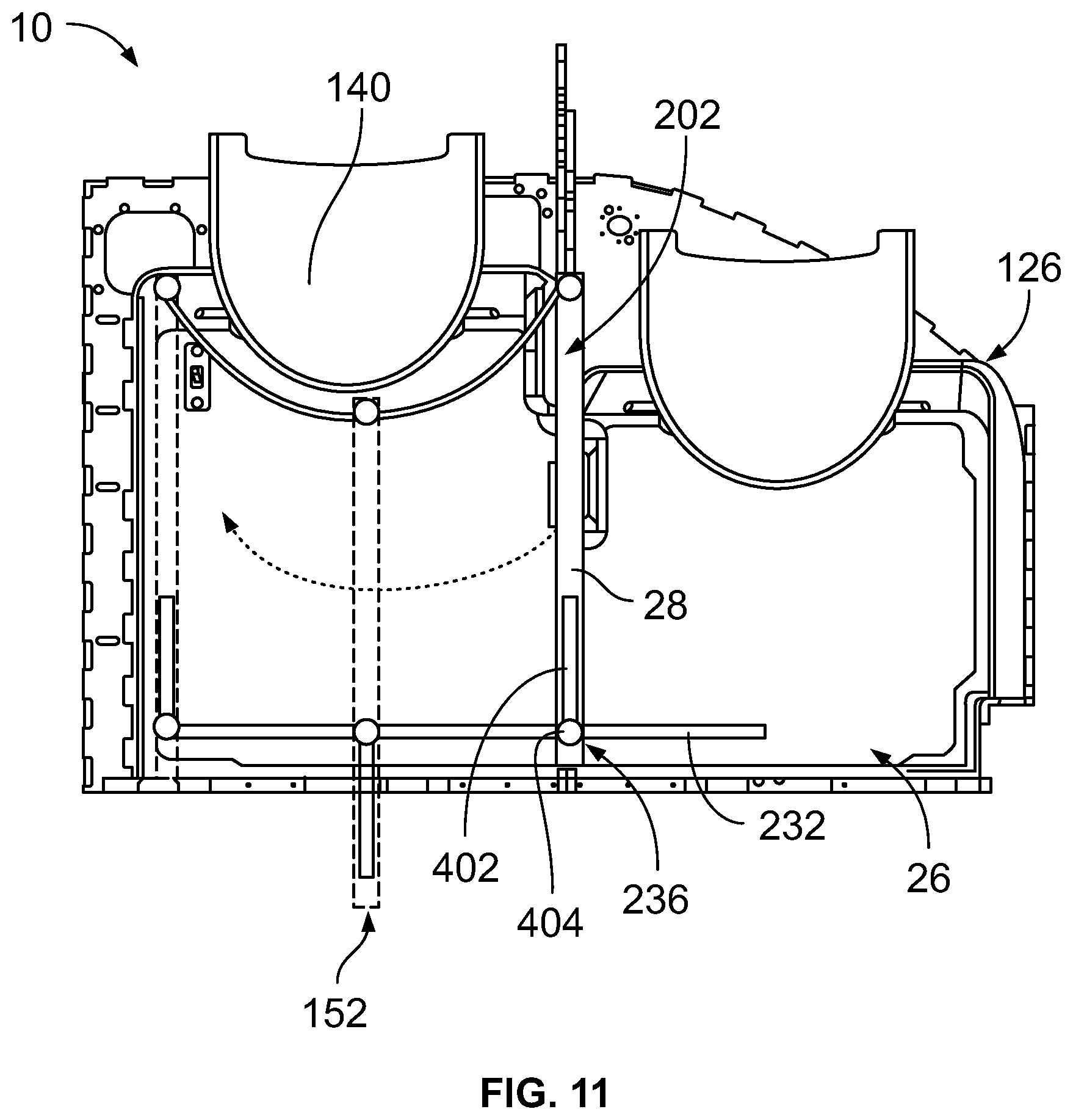 Patent US12612783 Figure 7 – Lavatory with movable partition wall