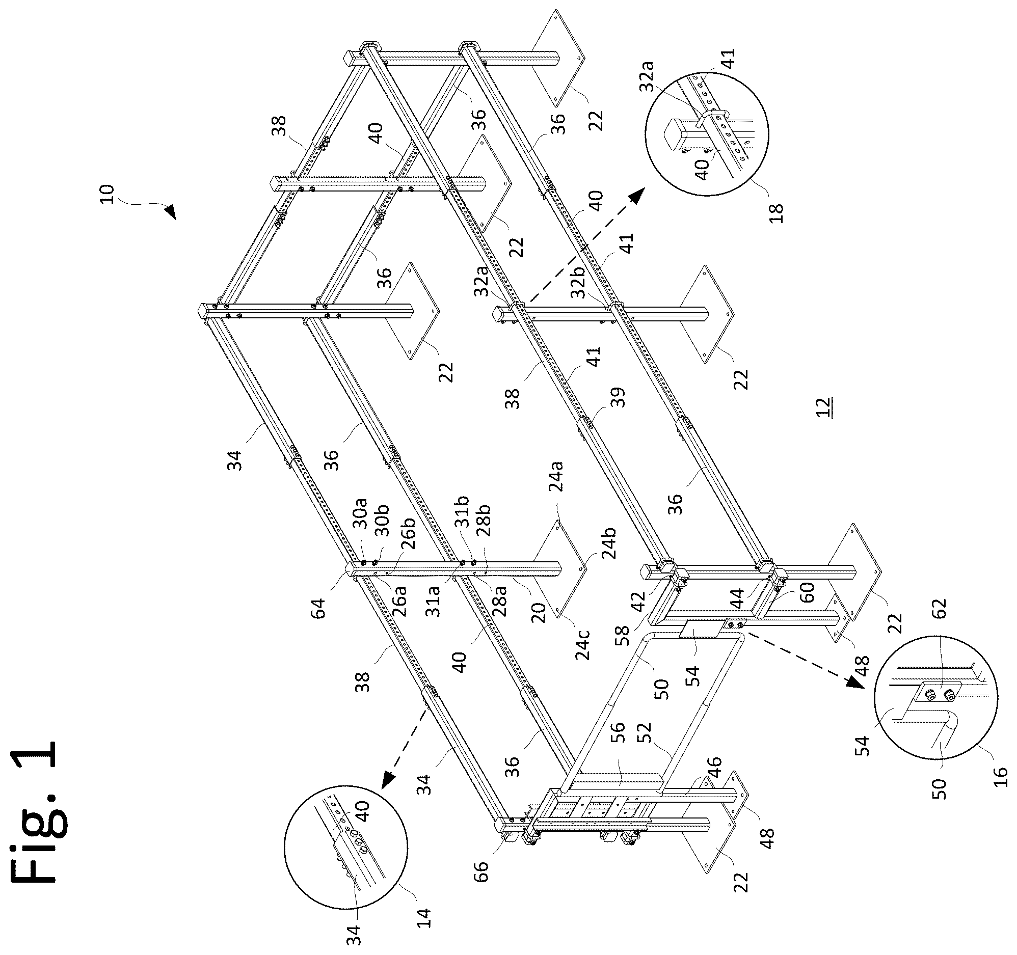Patent US12612794 Figure 1 – Portable rooftop guardrail assembly