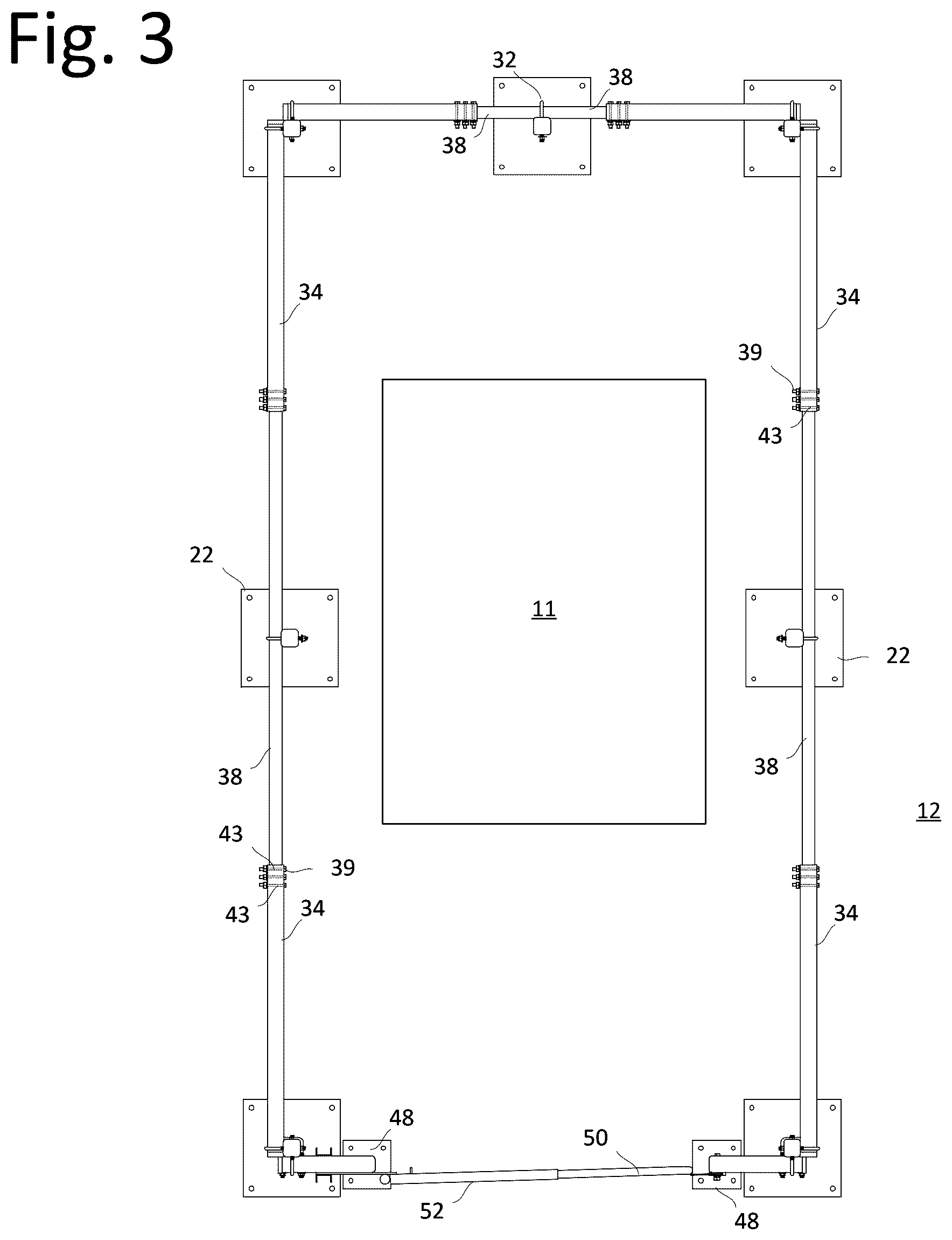Patent US12612794 Figure 3 – Portable rooftop guardrail assembly