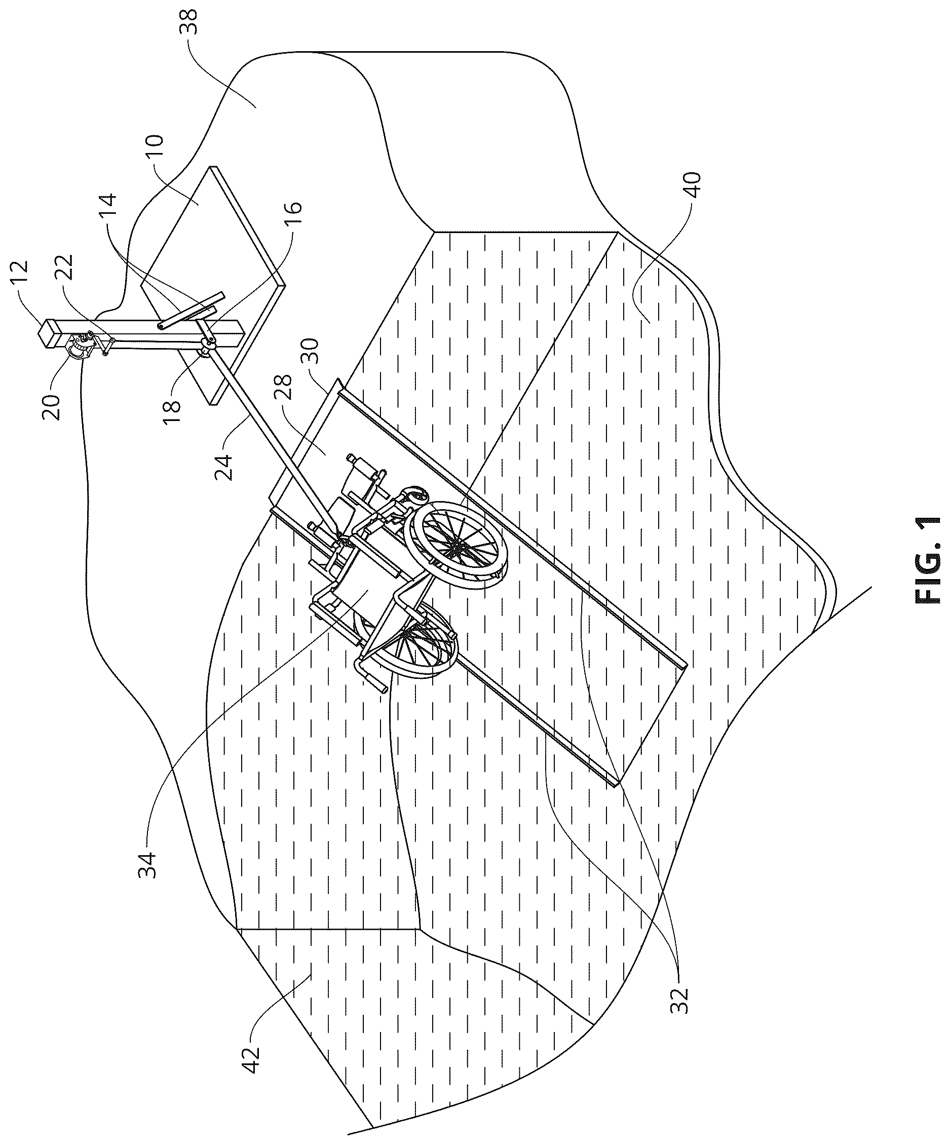 Patent US12612796 Figure 1 – Device and method for transferring handicapped or disabled persons into or out of a swimming pool