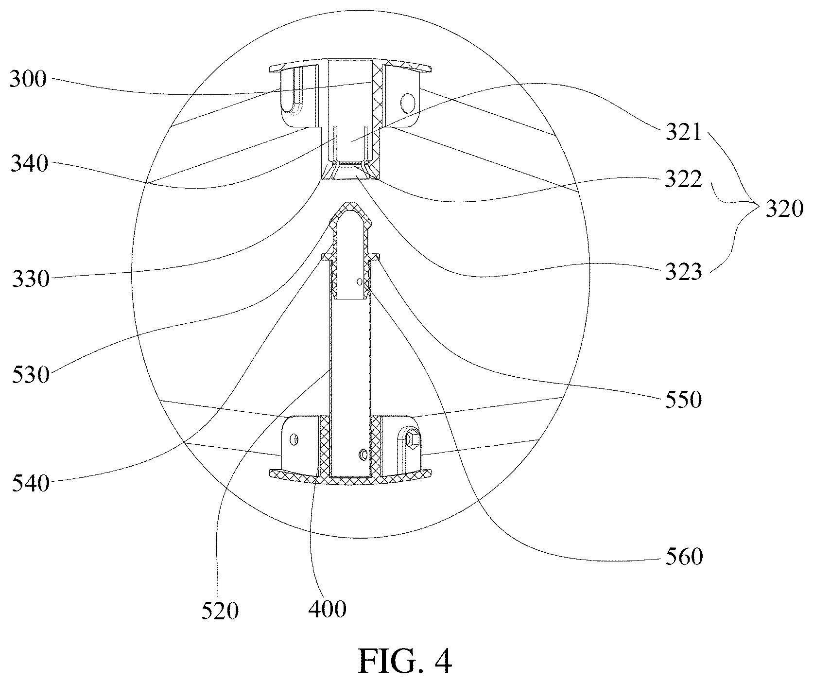 Patent US12612799 Figure 3 – Central locking mechanism for folding tent, novel central locking mechanism and folding tent