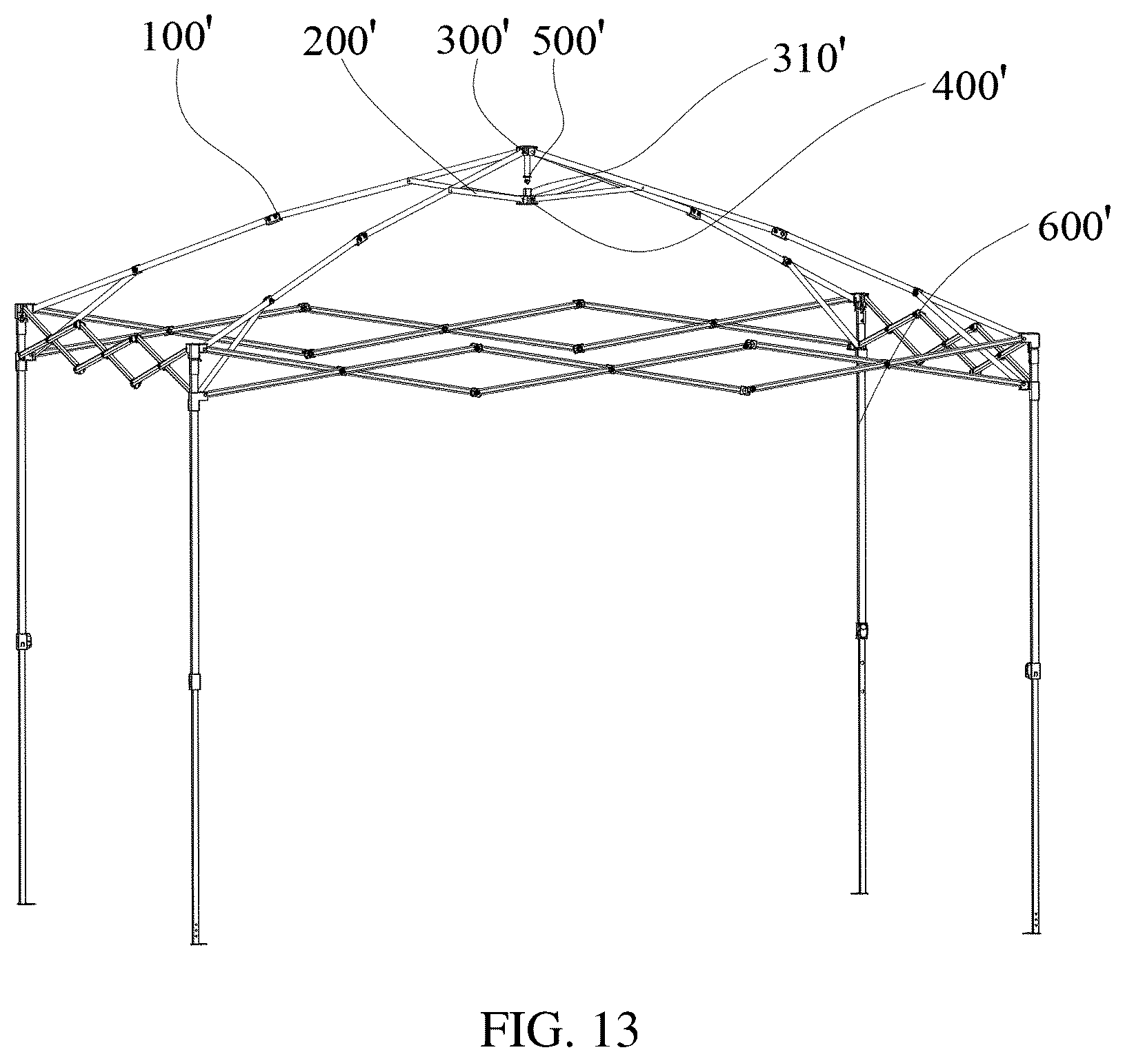 Patent US12612799 Figure 8 – Central locking mechanism for folding tent, novel central locking mechanism and folding tent