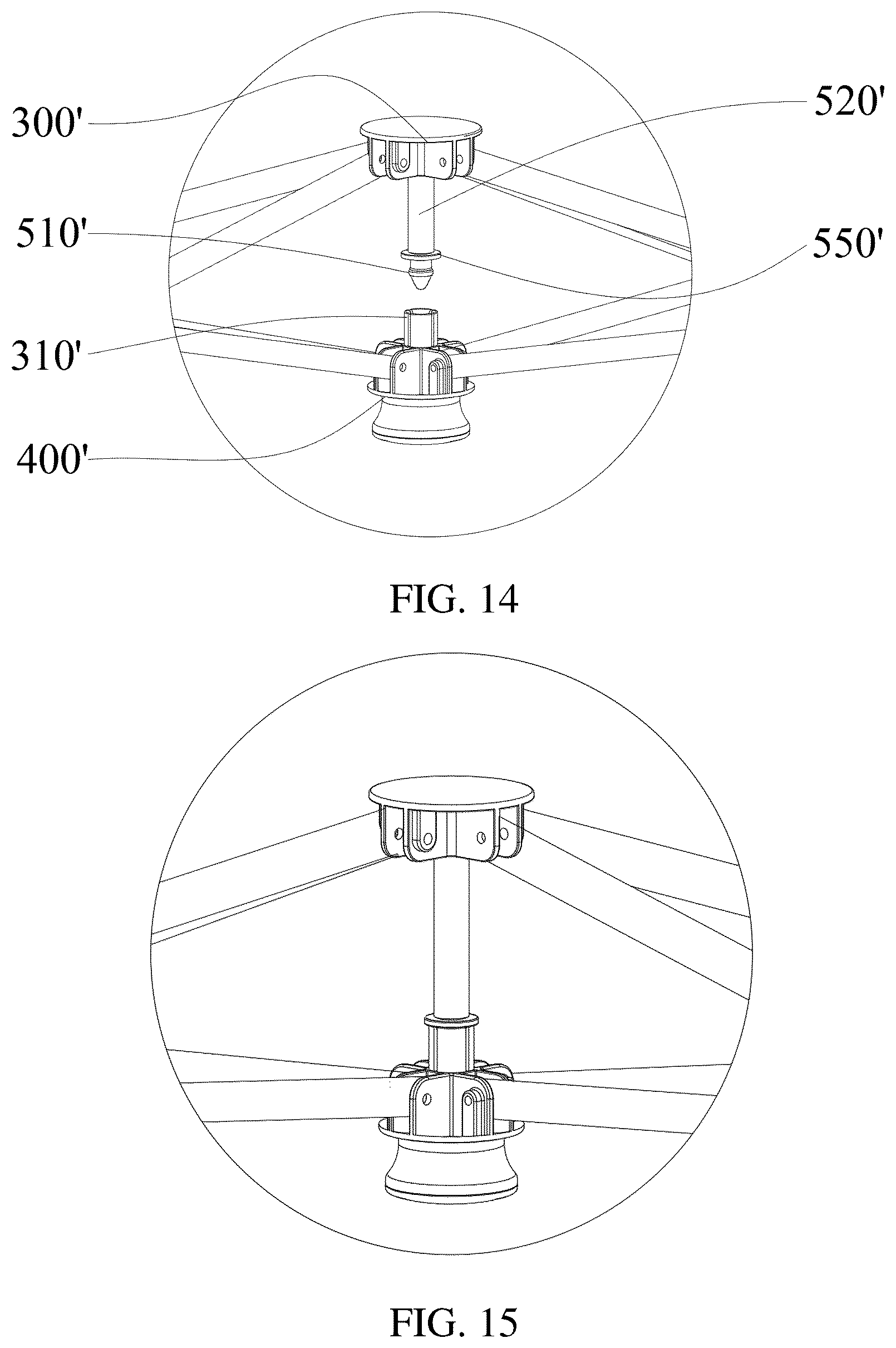 Patent US12612799 Figure 9 – Central locking mechanism for folding tent, novel central locking mechanism and folding tent