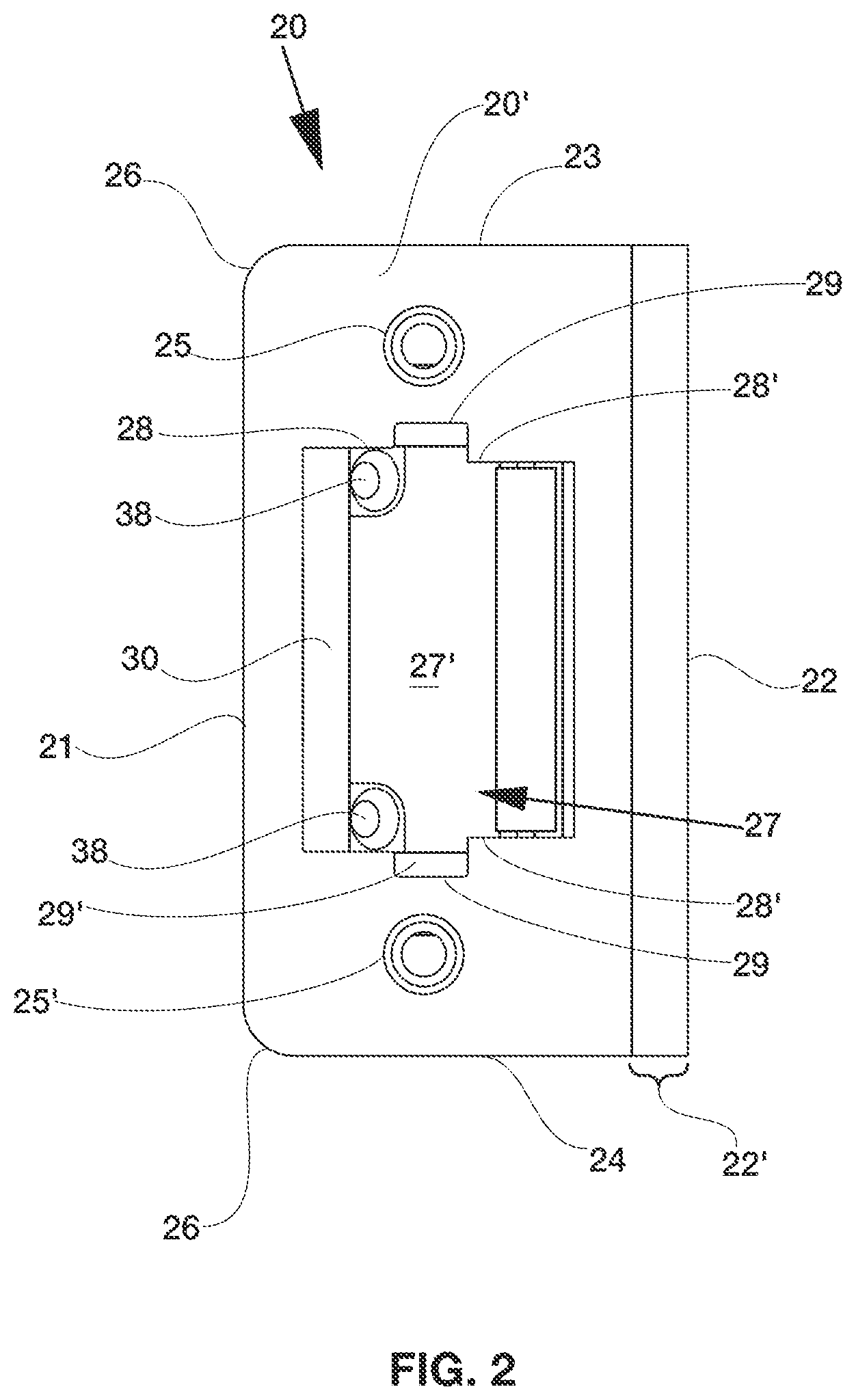 Patent US12612801 Figure 2 – Strike plate for door assembly members