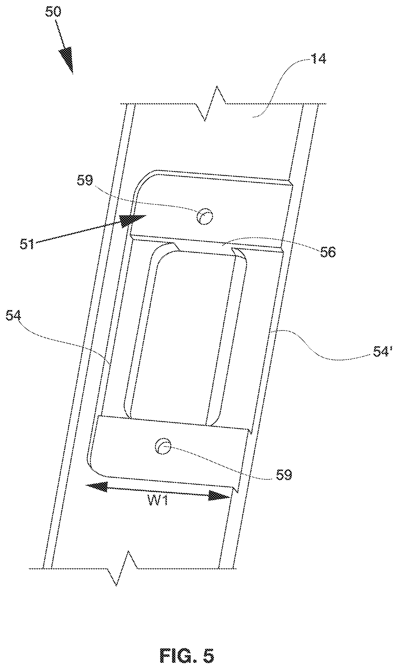 Patent US12612801 Figure 5 – Strike plate for door assembly members