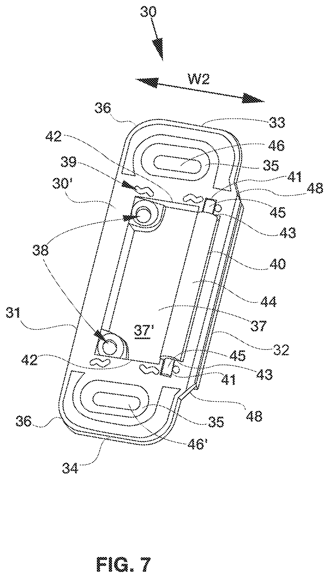 Patent US12612801 Figure 7 – Strike plate for door assembly members
