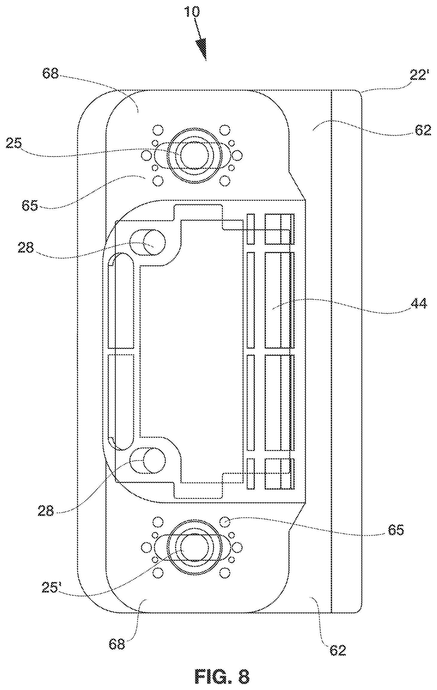 Patent US12612801 Figure 8 – Strike plate for door assembly members