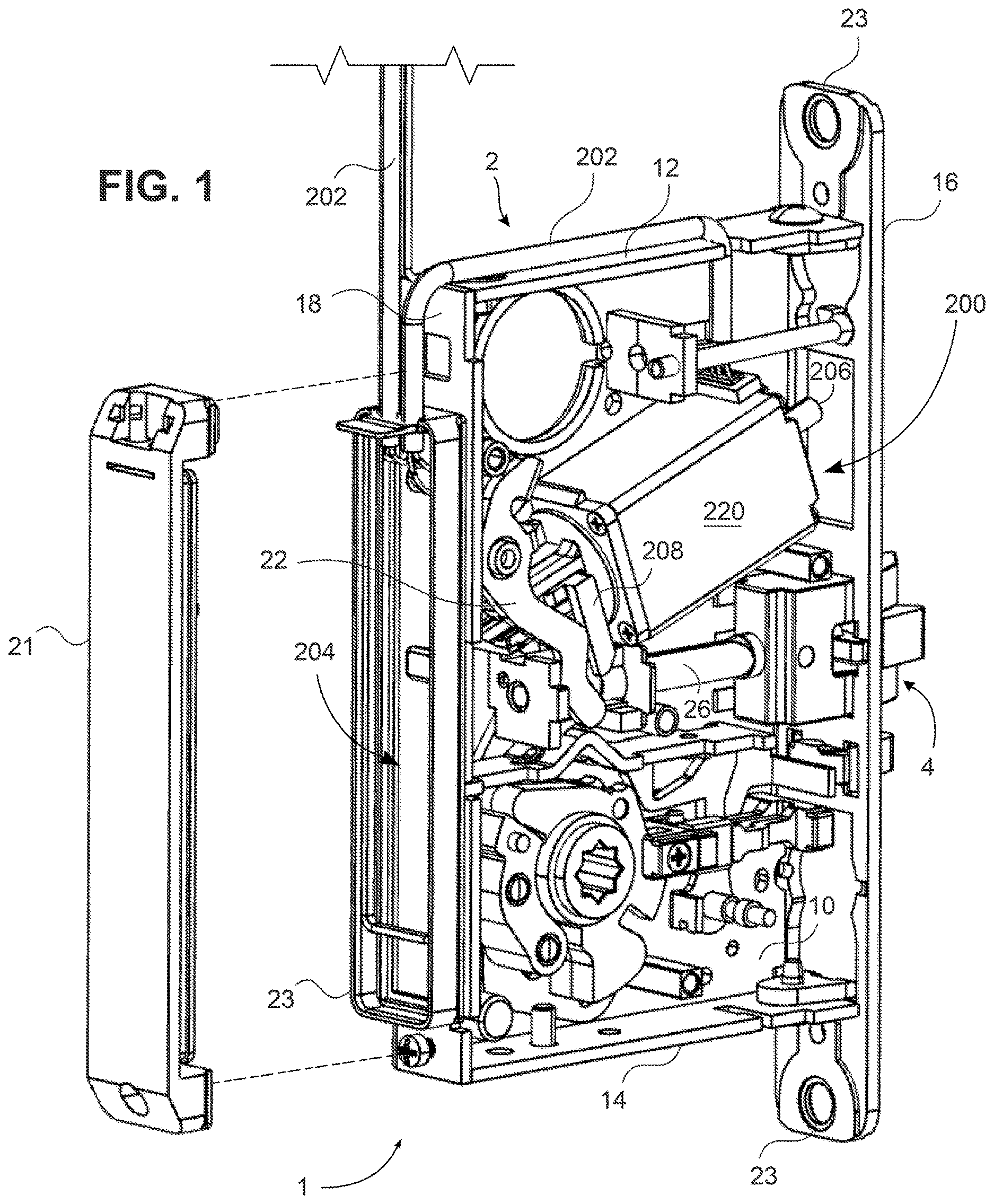 Patent US12612803 Figure 1 – Electronic latch retraction for mortise lock and methods of operation