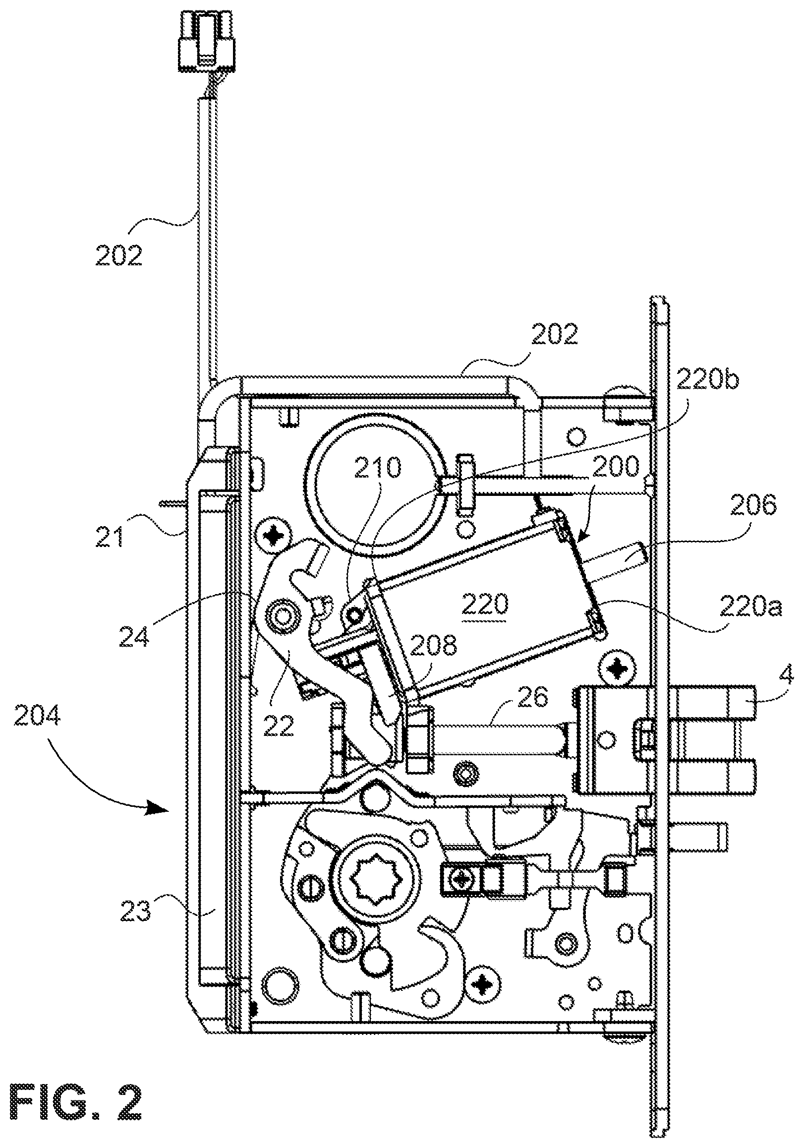 Patent US12612803 Figure 2 – Electronic latch retraction for mortise lock and methods of operation