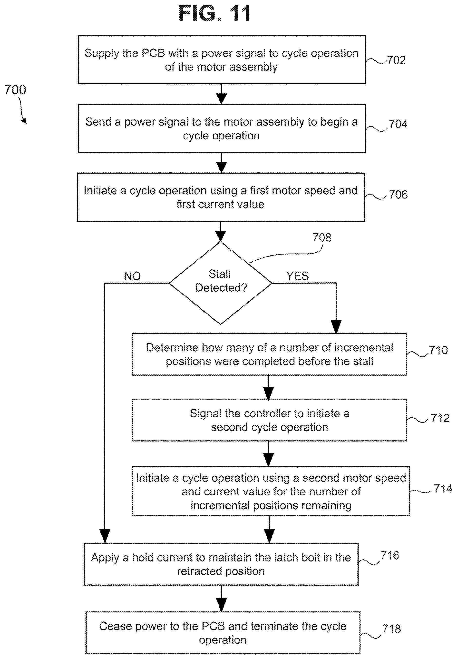 Patent US12612803 Figure 11 – Electronic latch retraction for mortise lock and methods of operation
